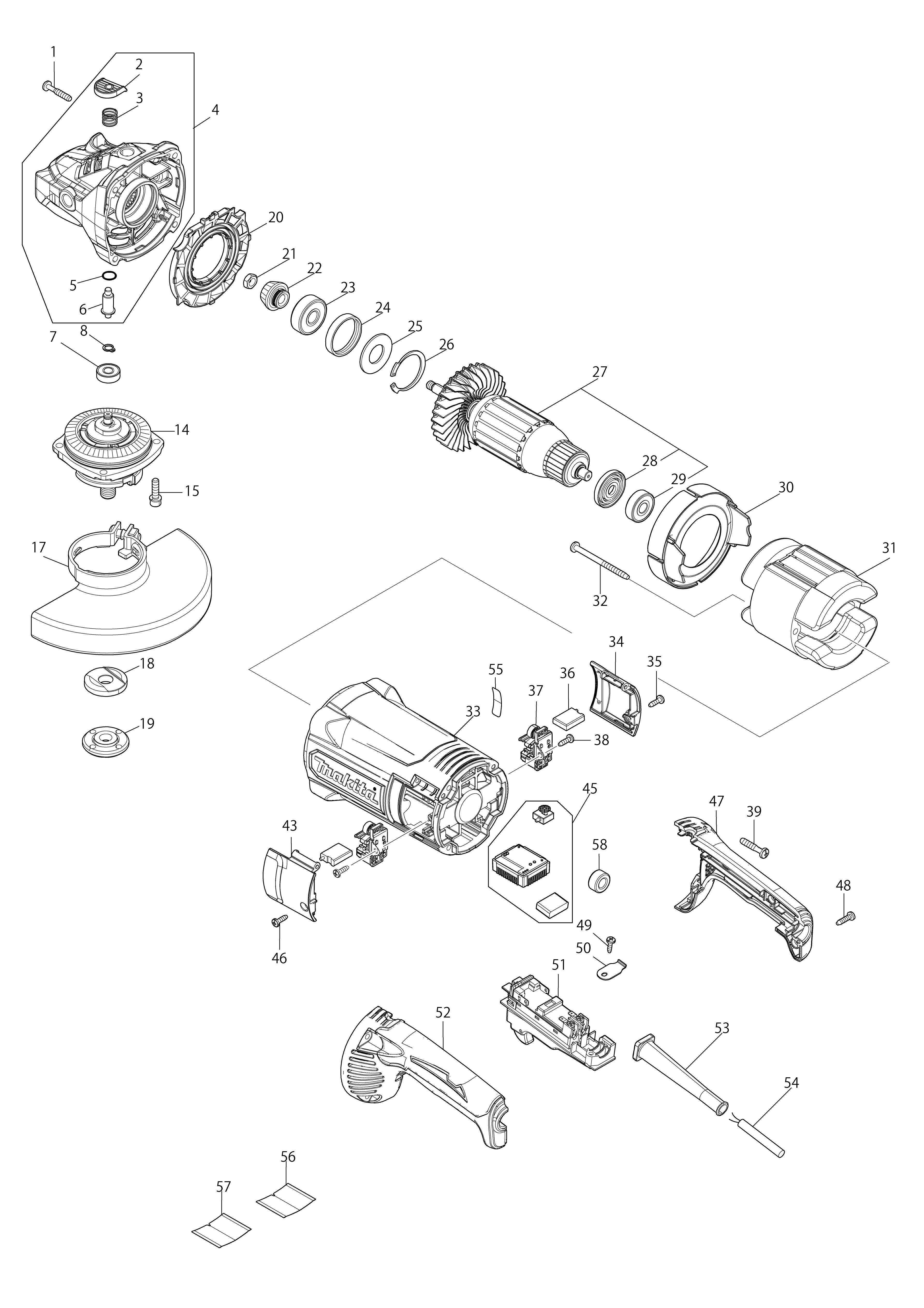 Vue éclatée Makita GA7081#01