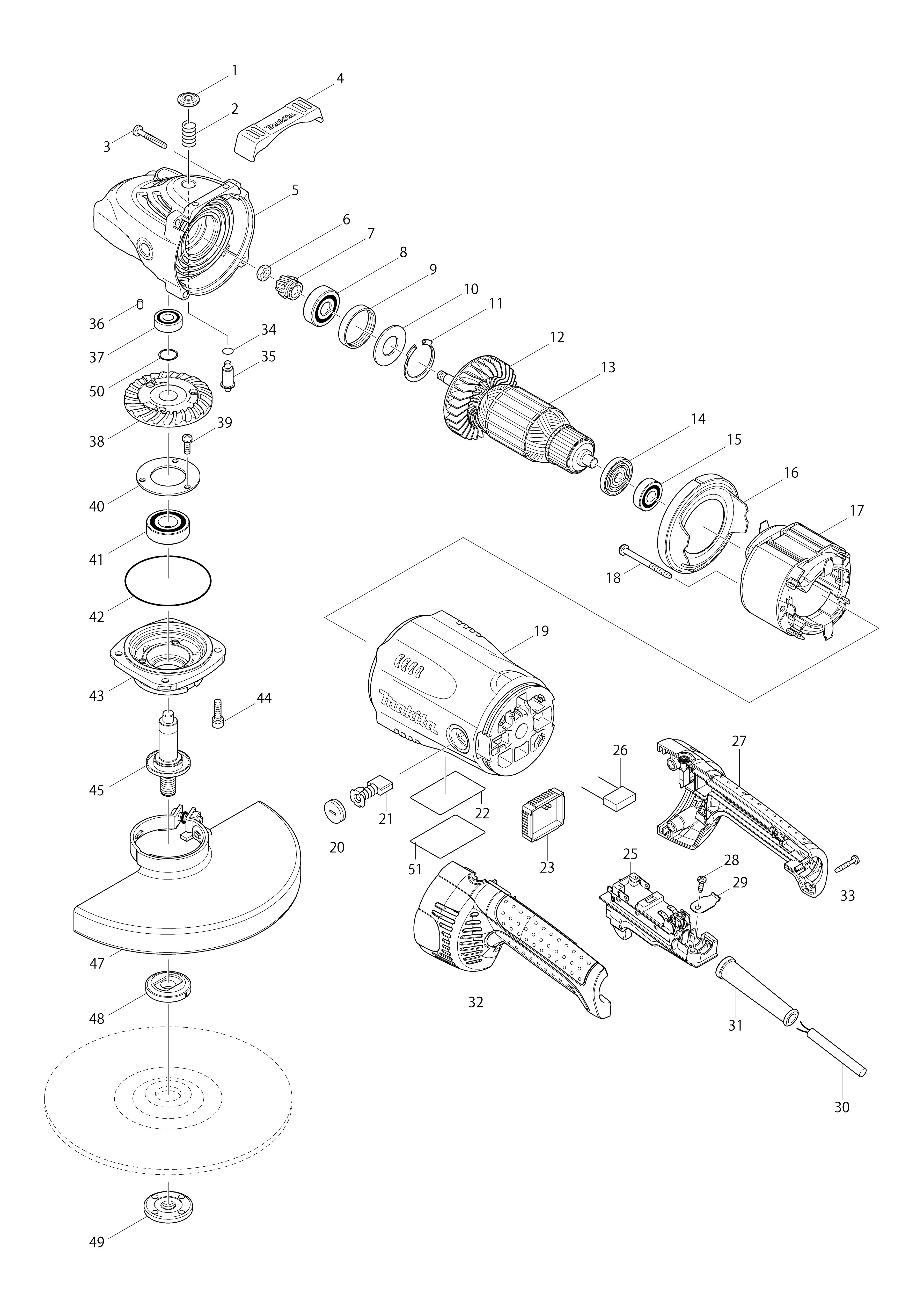 Vue éclatée Makita GA9020R#01