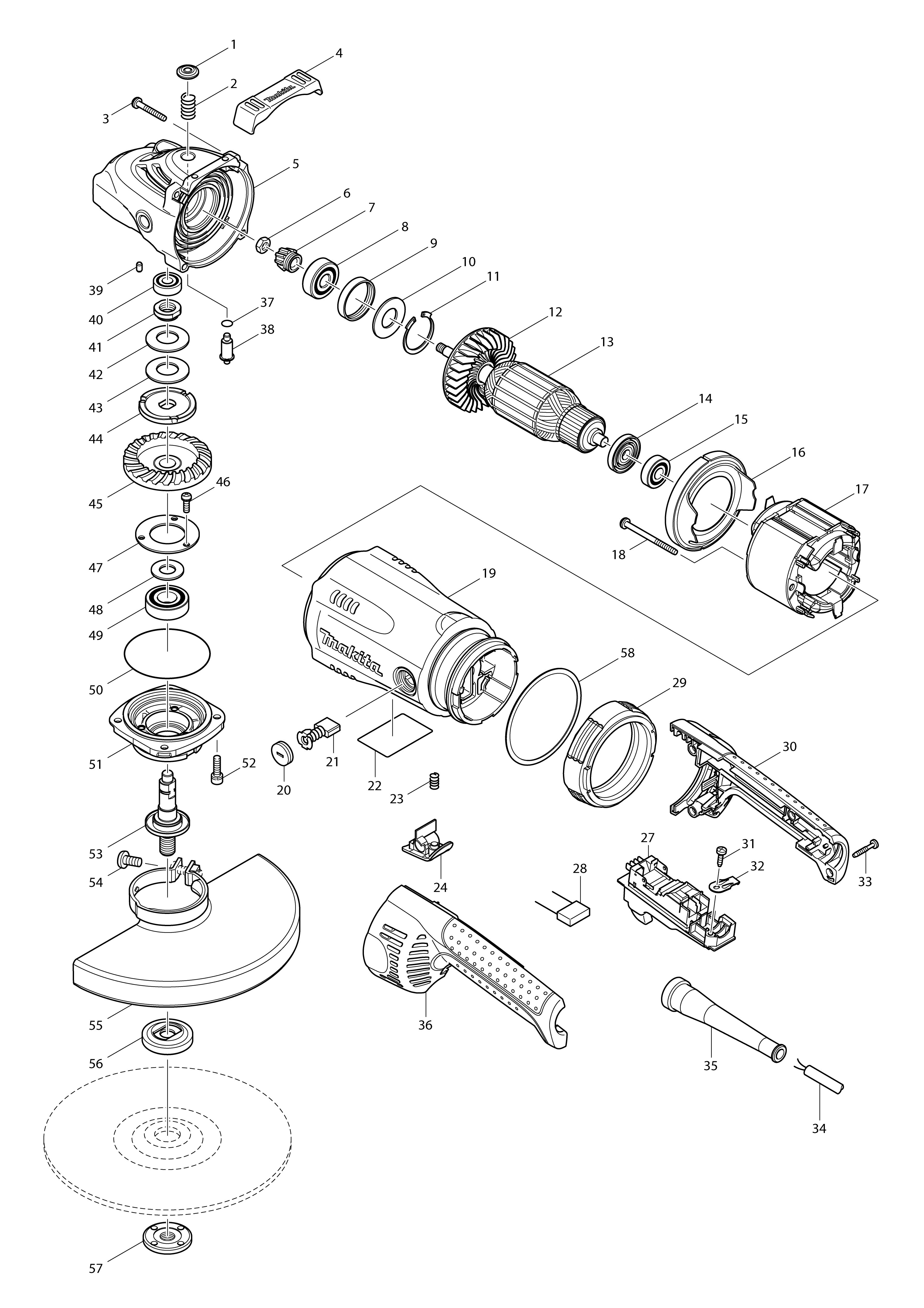 Vue éclatée Makita GA9030#01
