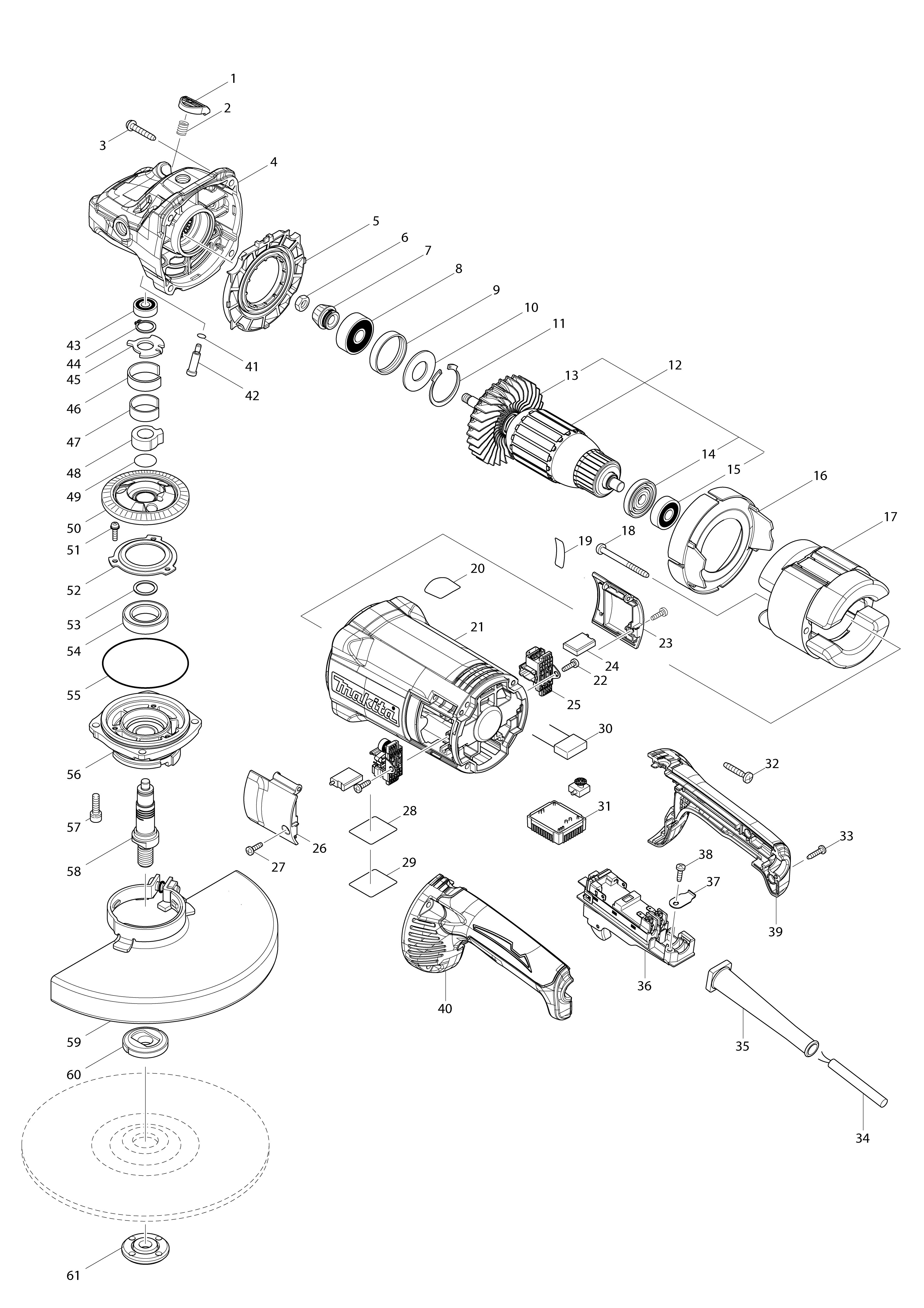 Vue éclatée Makita GA9061R#01