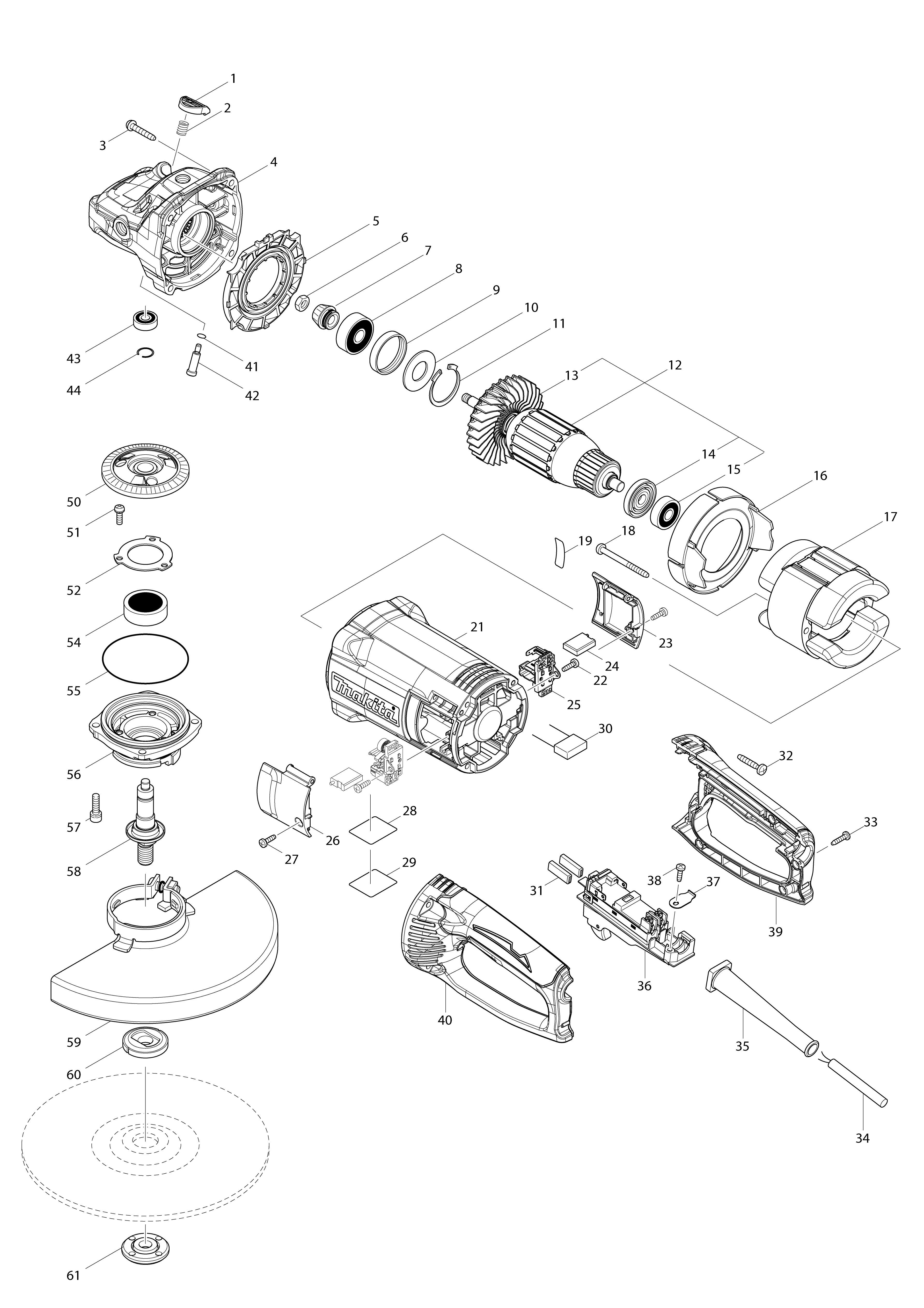 Vue éclatée Makita GA9062#01