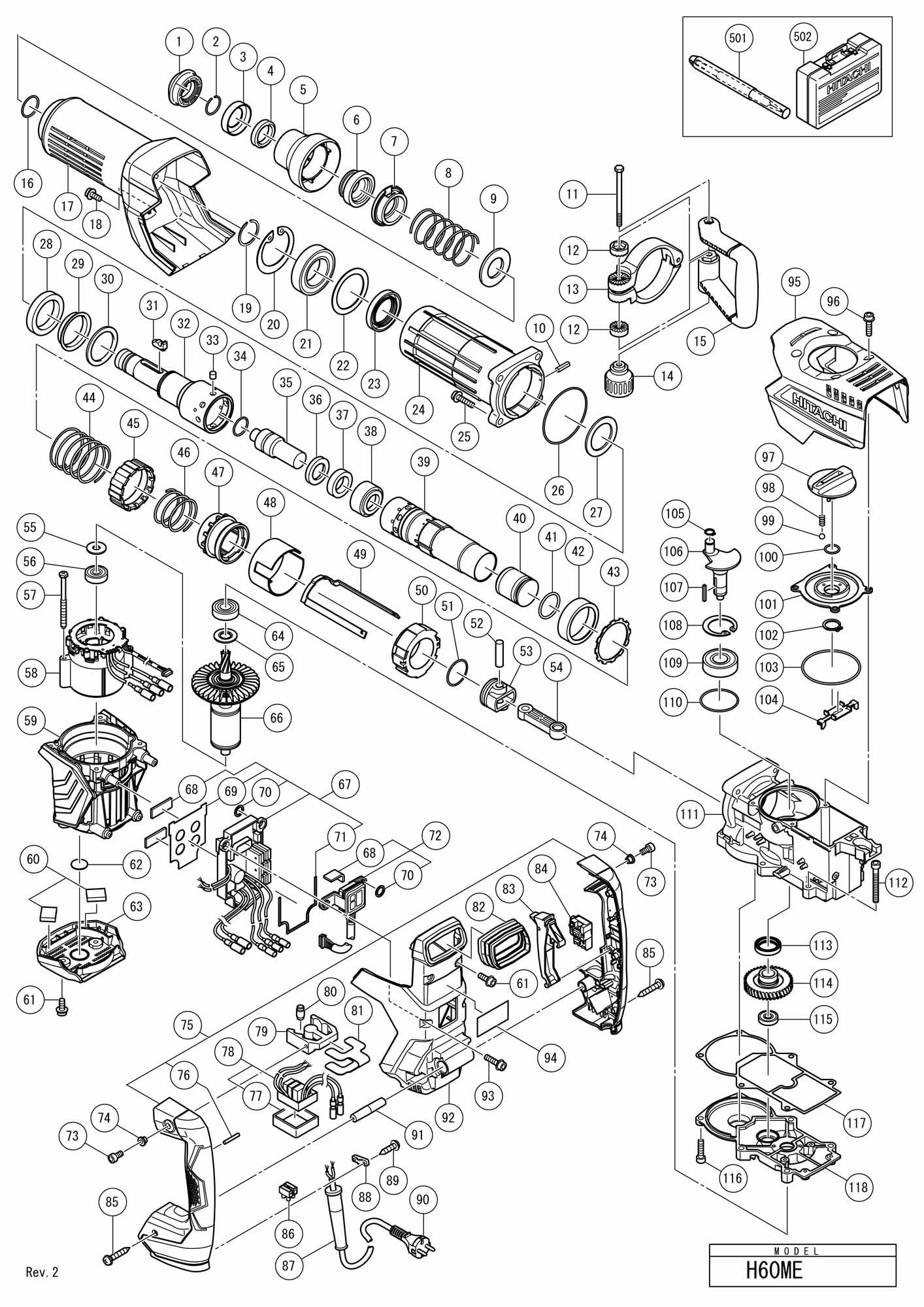PIECES DETACHEES MARTEAU PIQUEUR HITACHI H60ME
