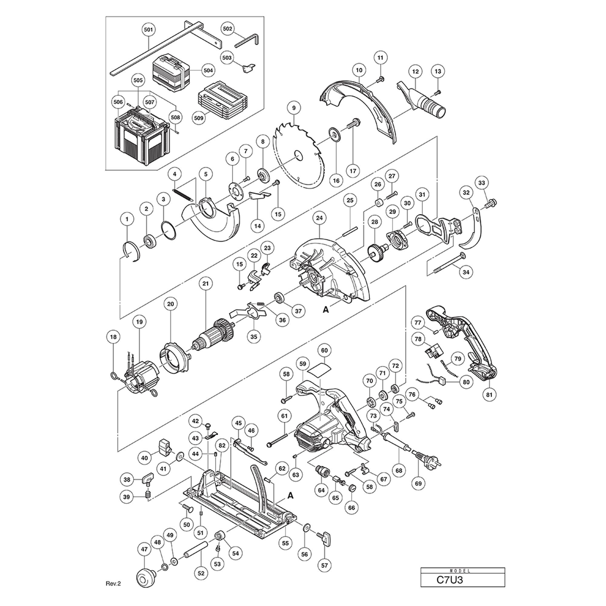 Vue éclatée Hitachi Hikoki C7U3 #01