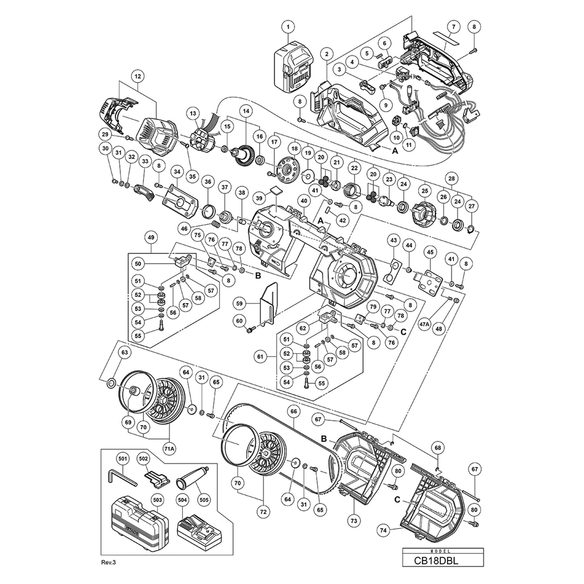 Vue éclatée Hitachi Hikoki CB18DBL #01