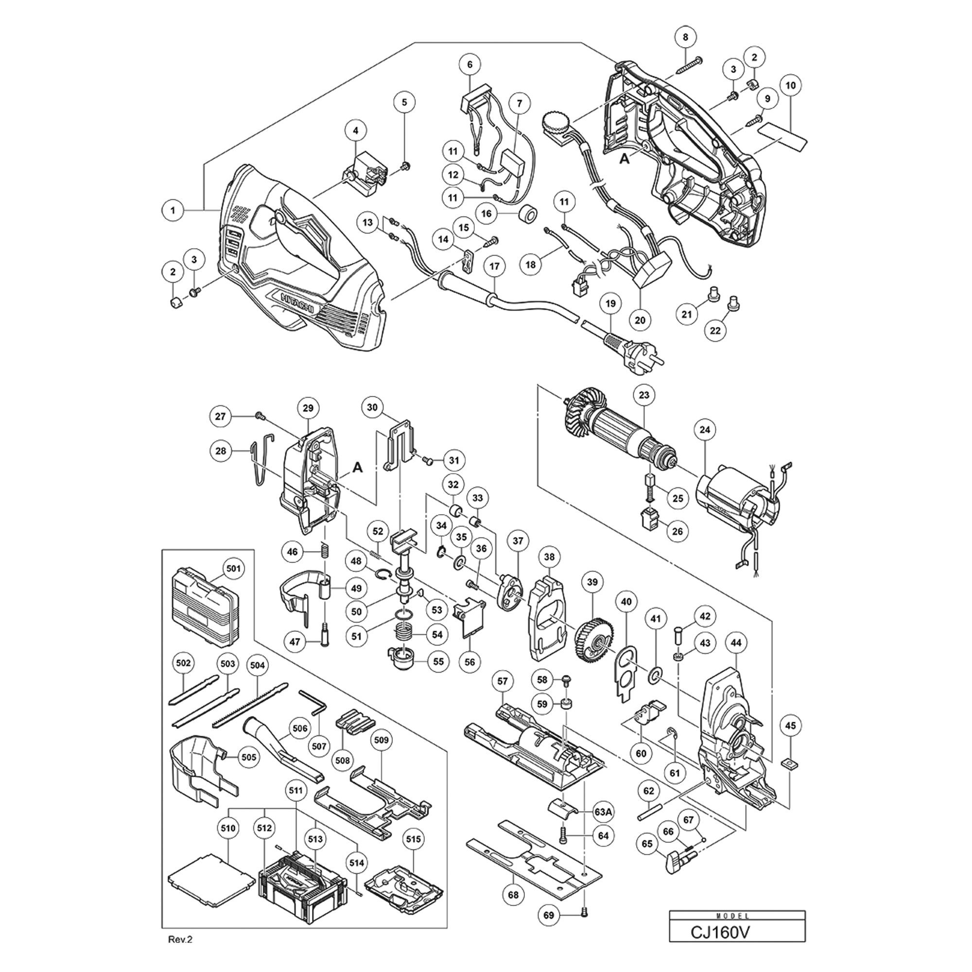 Vue éclatée Hitachi Hikoki CJ160V #01