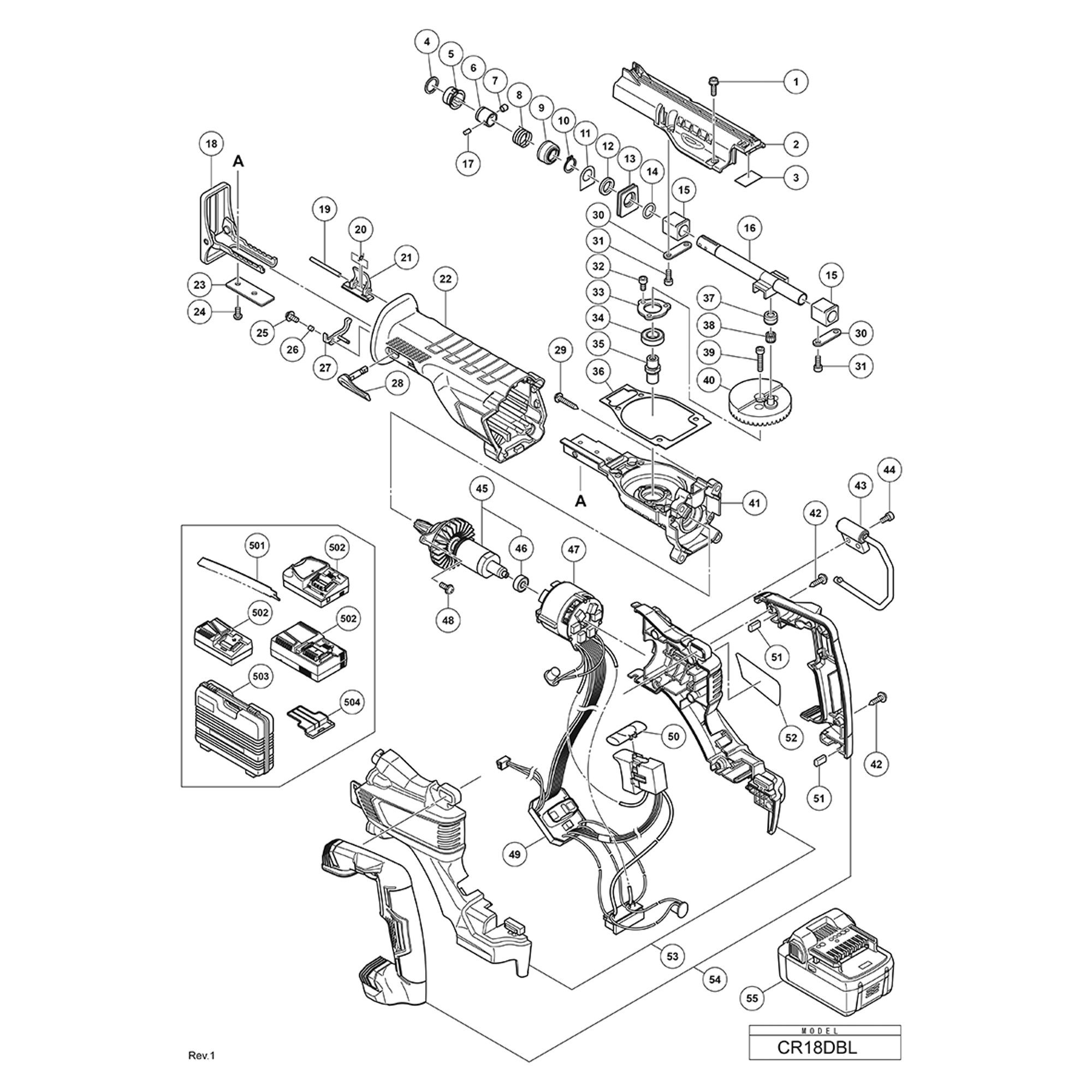 Vue éclatée Hitachi Hikoki CR18DBL #01