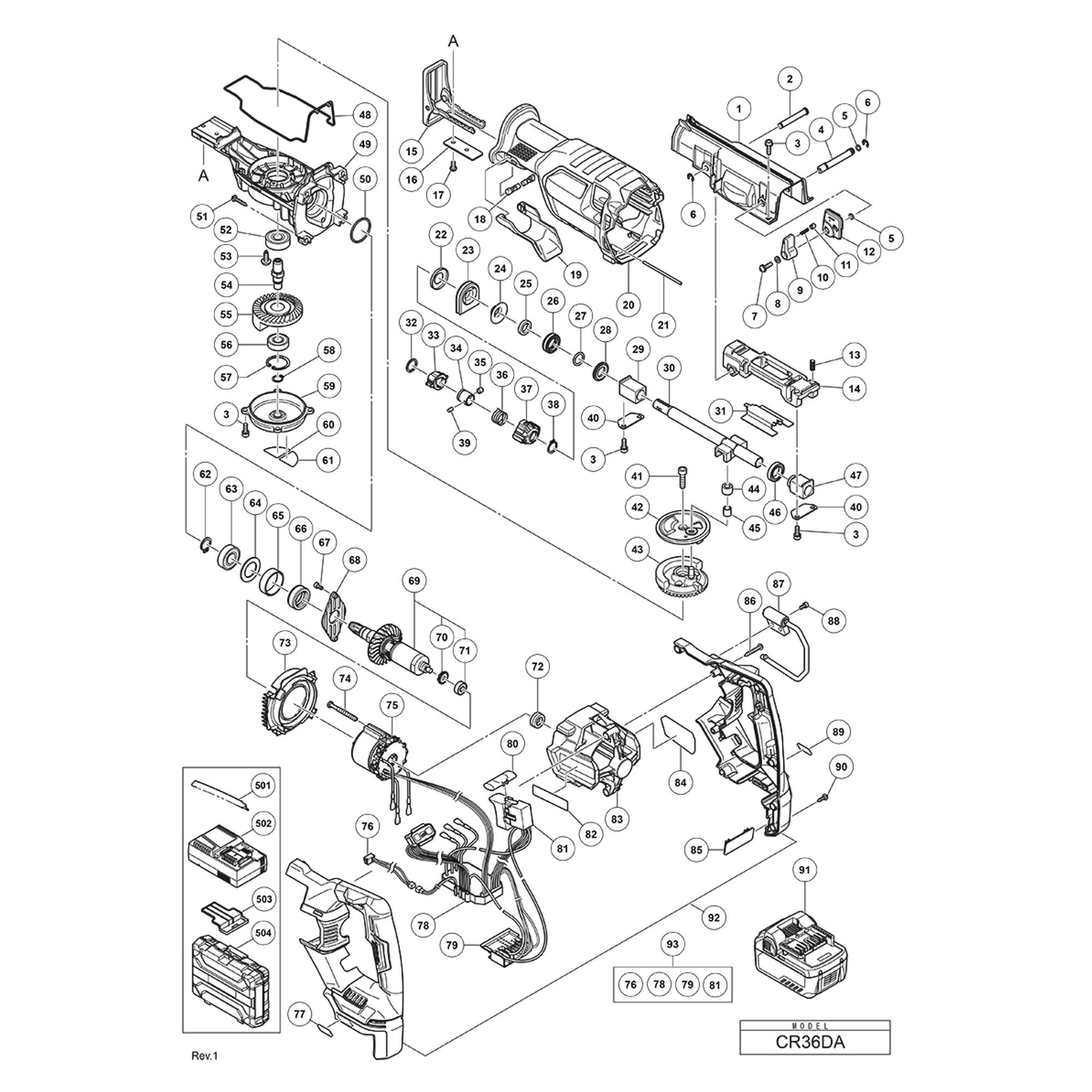 Vue éclatée Hitachi Hikoki CR36DA #01