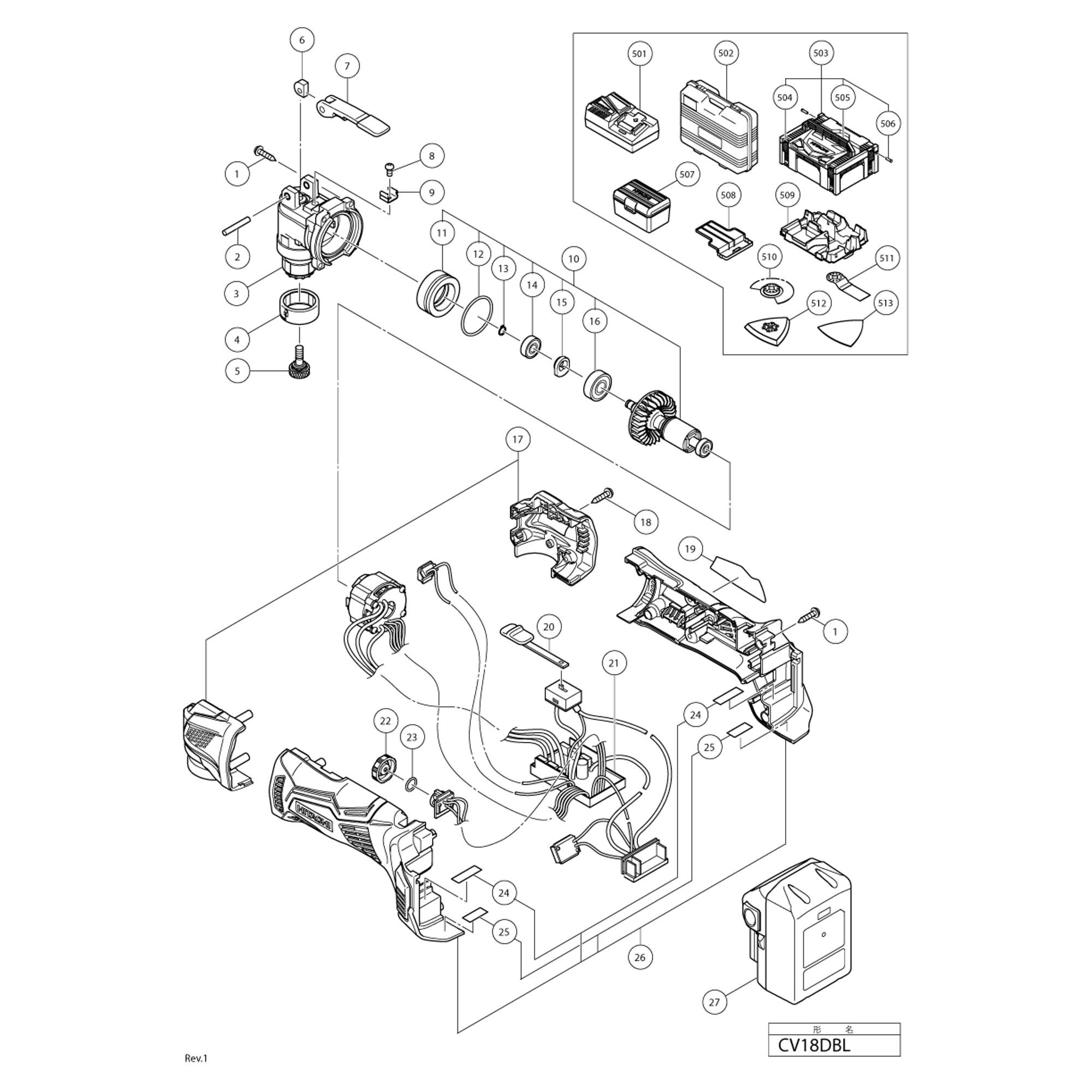 Vue éclatée Hitachi Hikoki CV18DBL #01