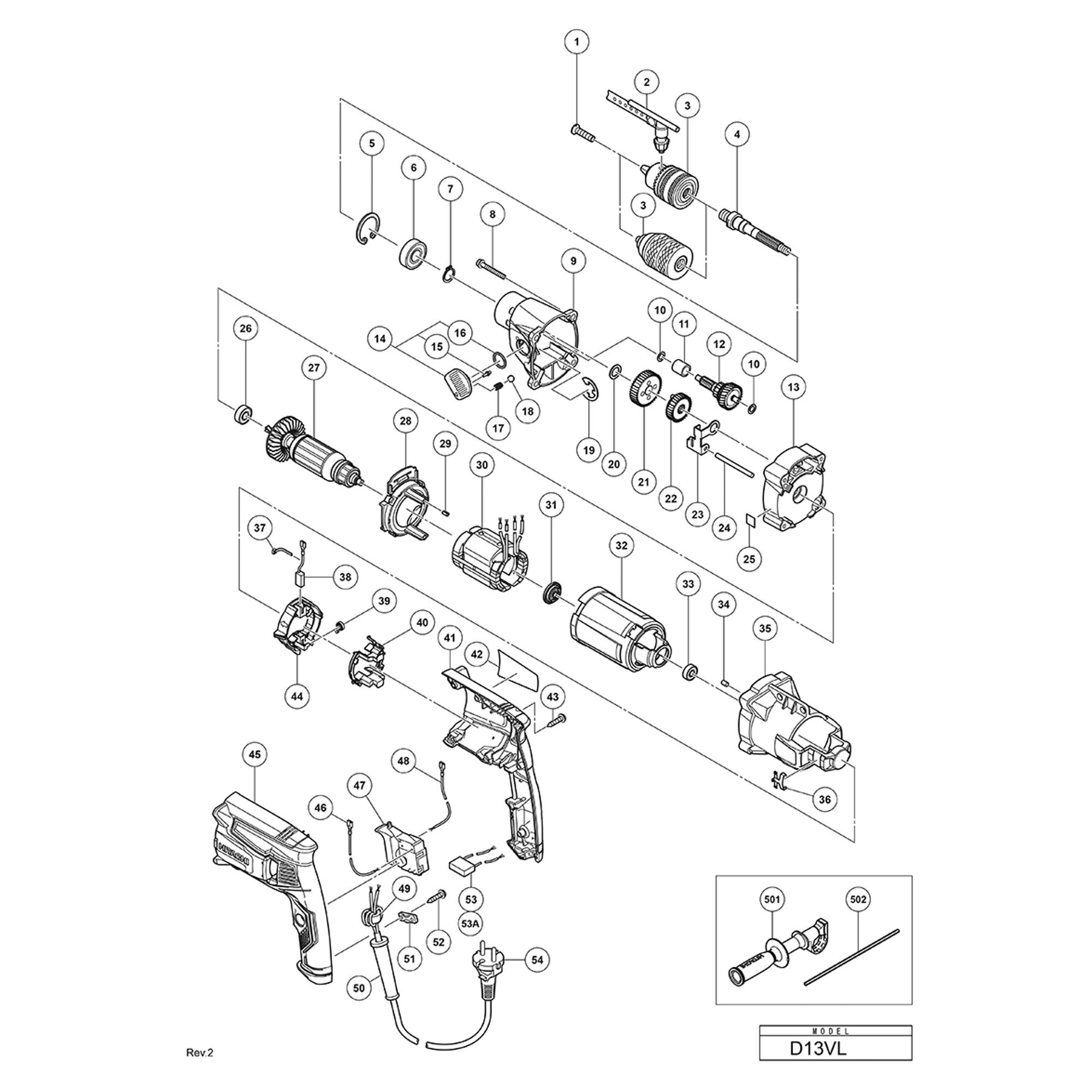 Vue éclatée Hitachi Hikoki D13VL #01