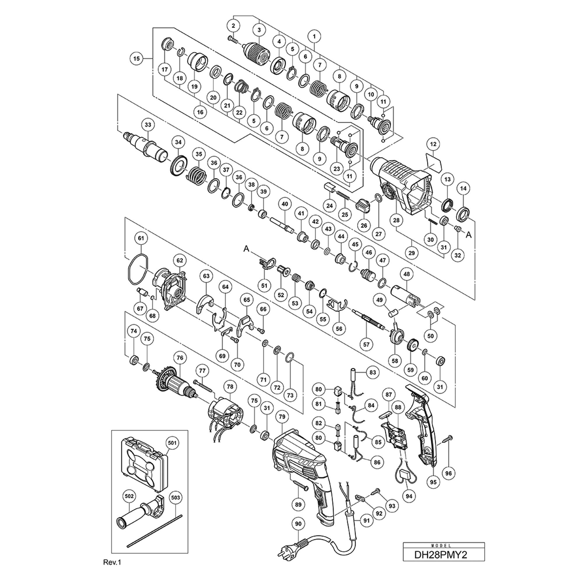 Vue éclatée Hitachi Hikoki DH28PMY2 #01
