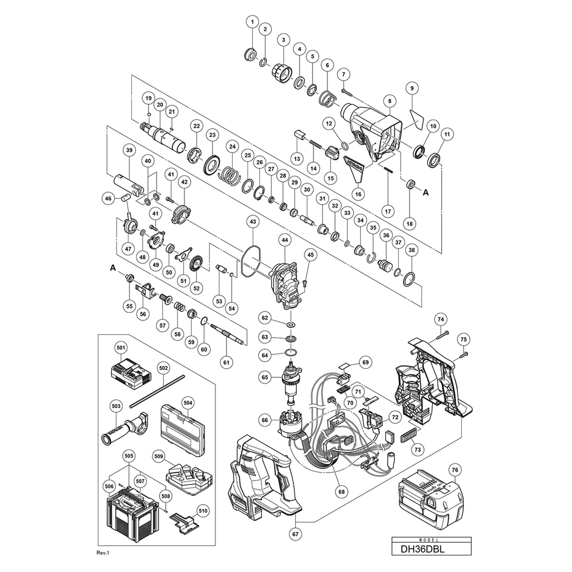 Vue éclatée Hitachi Hikoki DH36DBL #01