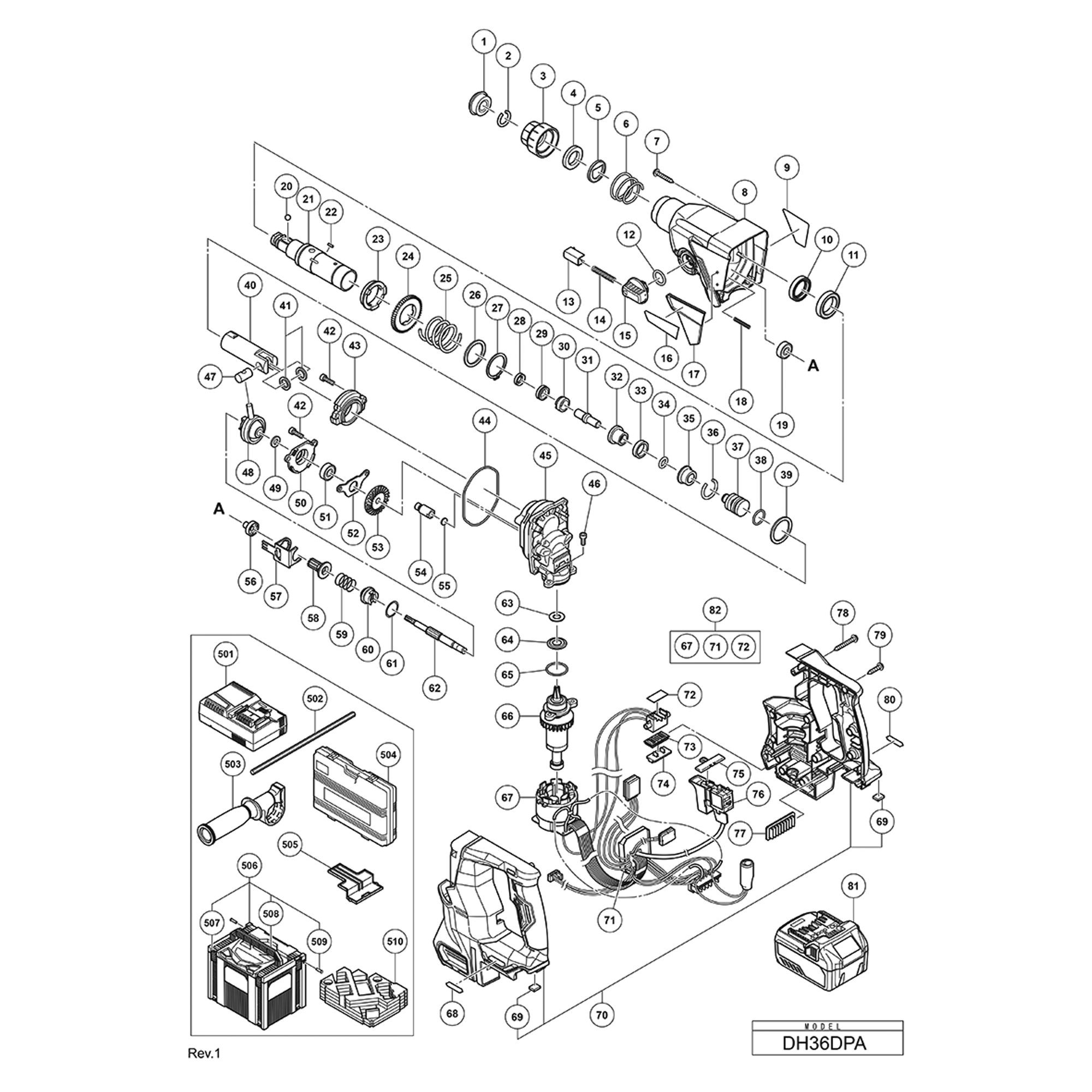 Vue éclatée Hitachi Hikoki DH36DPA #01