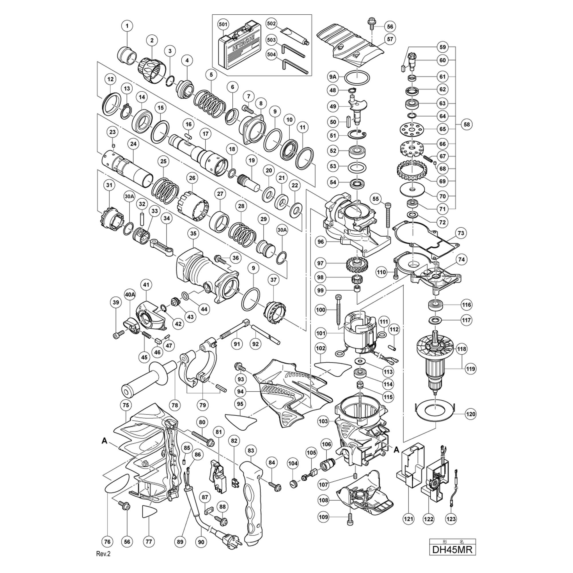 Vue éclatée Hitachi Hikoki DH45MR #01