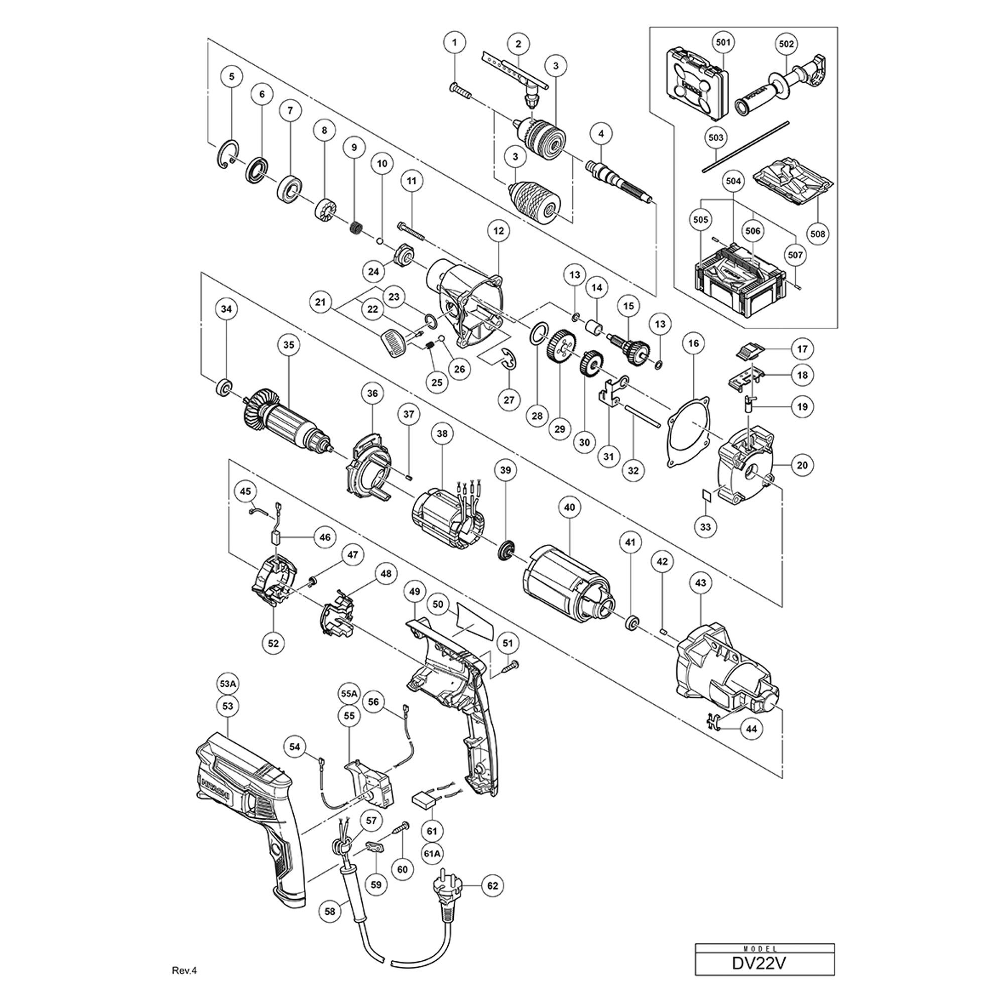 Vue éclatée Hitachi Hikoki DV22V #01