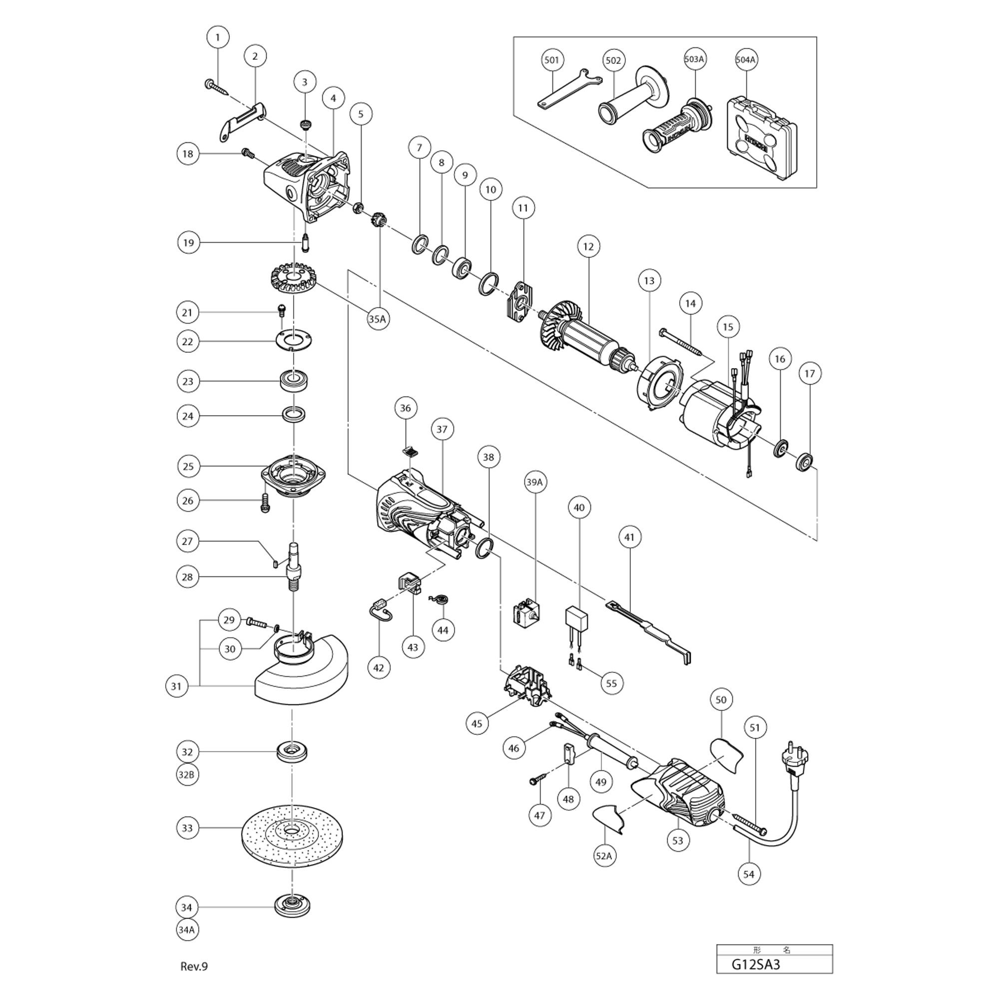 Vue éclatée Hitachi Hikoki G12SA3 #01