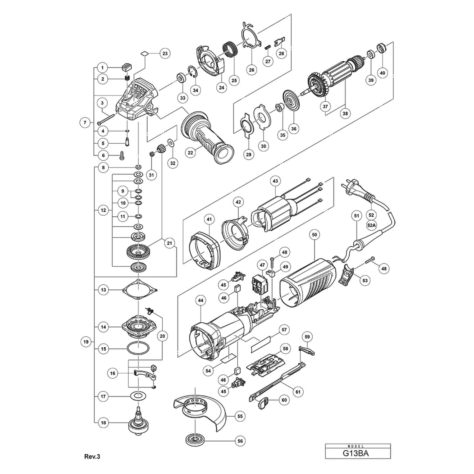 Vue éclatée Hitachi Hikoki G13BA #01