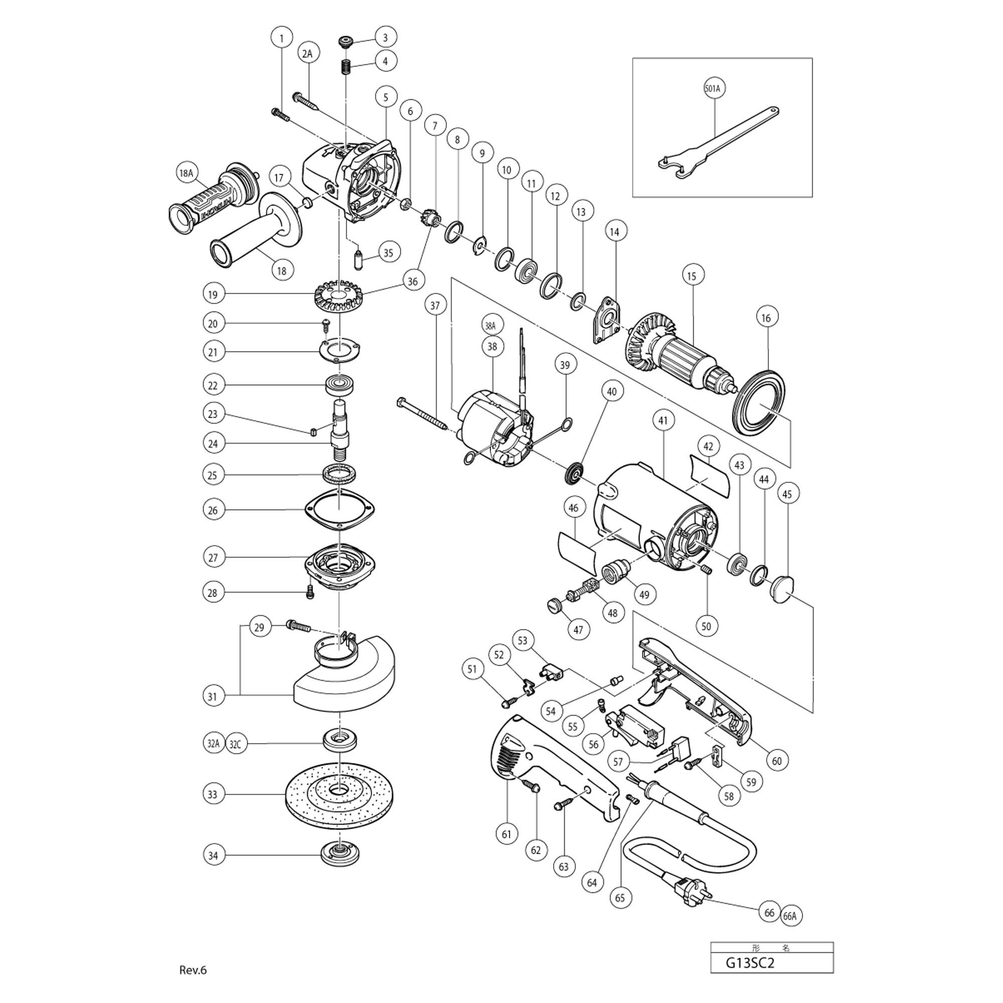 Vue éclatée Hitachi Hikoki G13SC2 #01