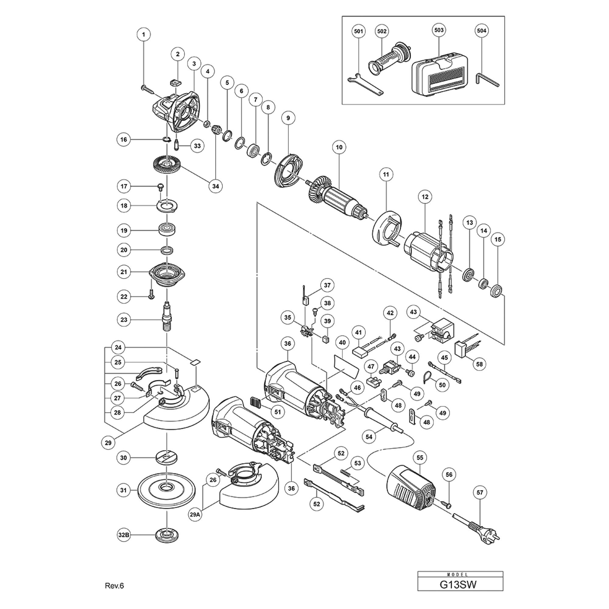 Vue éclatée Hitachi Hikoki G13SW #01