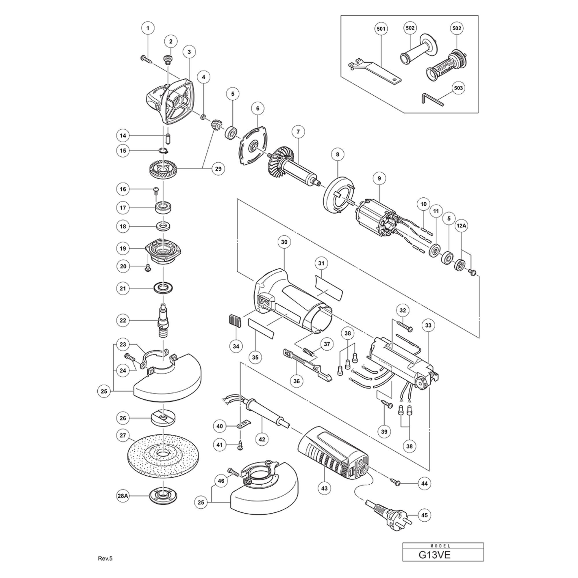 Vue éclatée Hitachi Hikoki G13VE #01