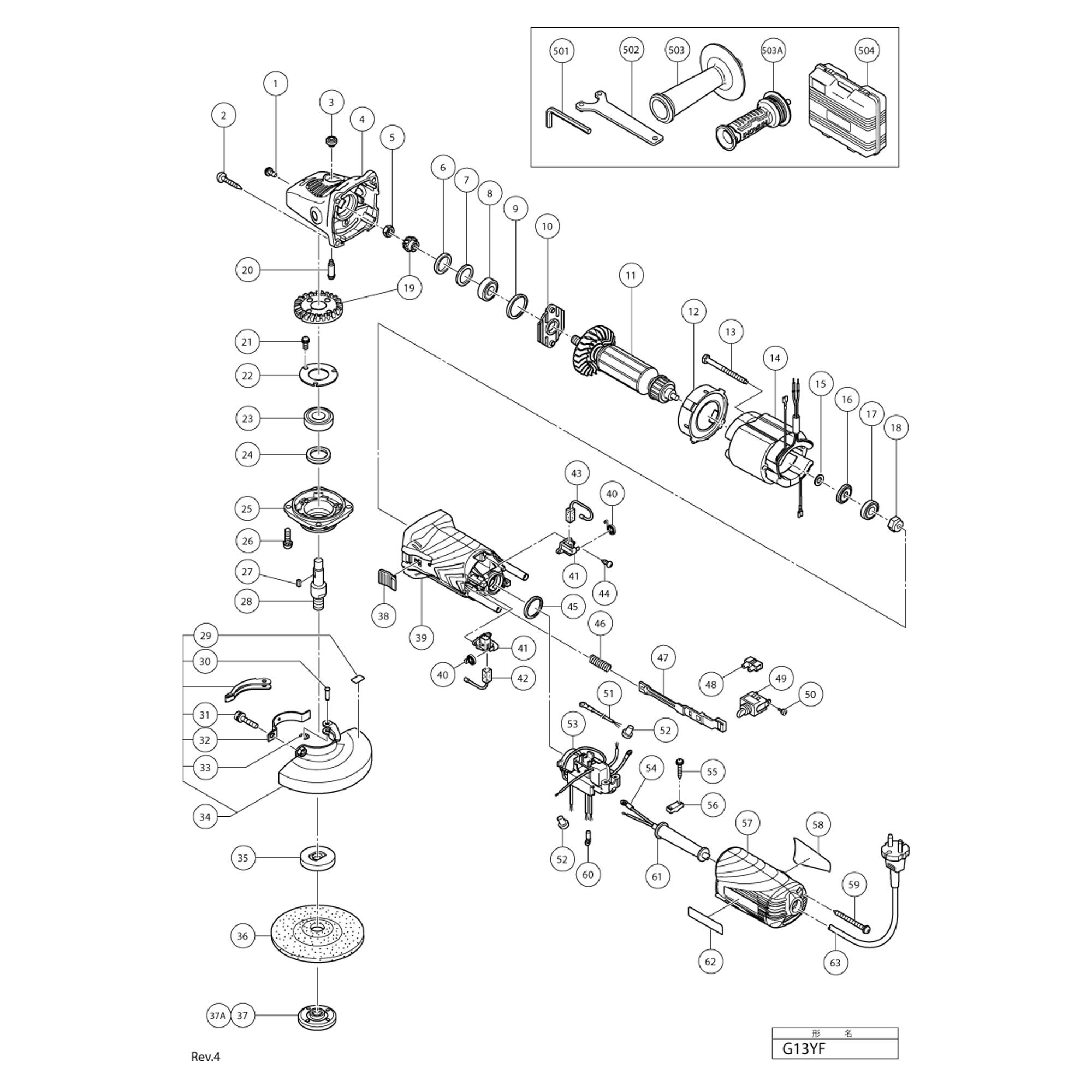 Vue éclatée Hitachi Hikoki G13YF #01