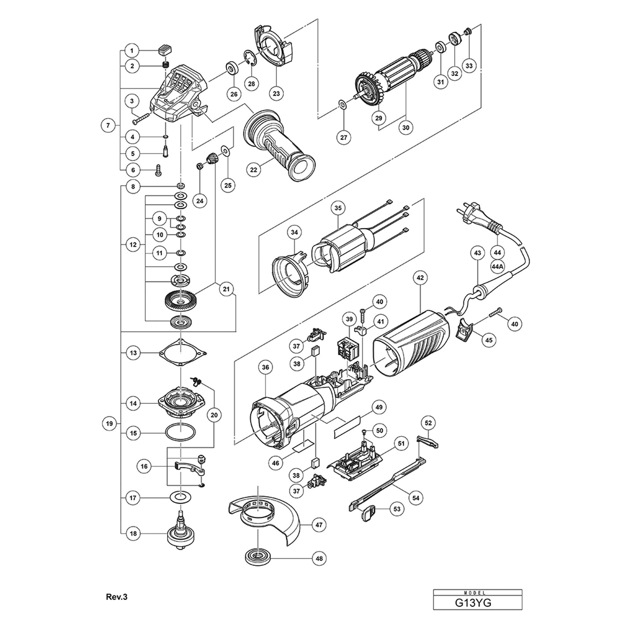 Vue éclatée Hitachi Hikoki G13YG #01