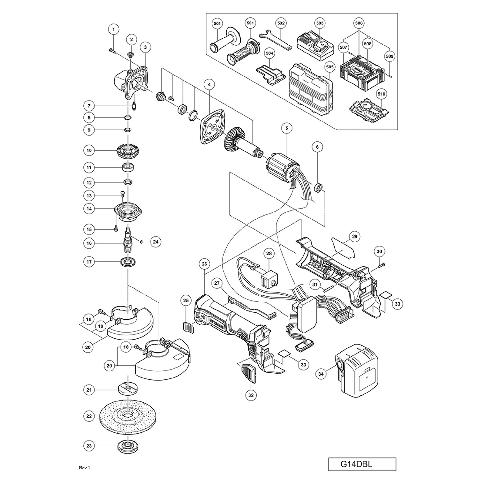 Vue éclatée Hitachi Hikoki G14DBL #01