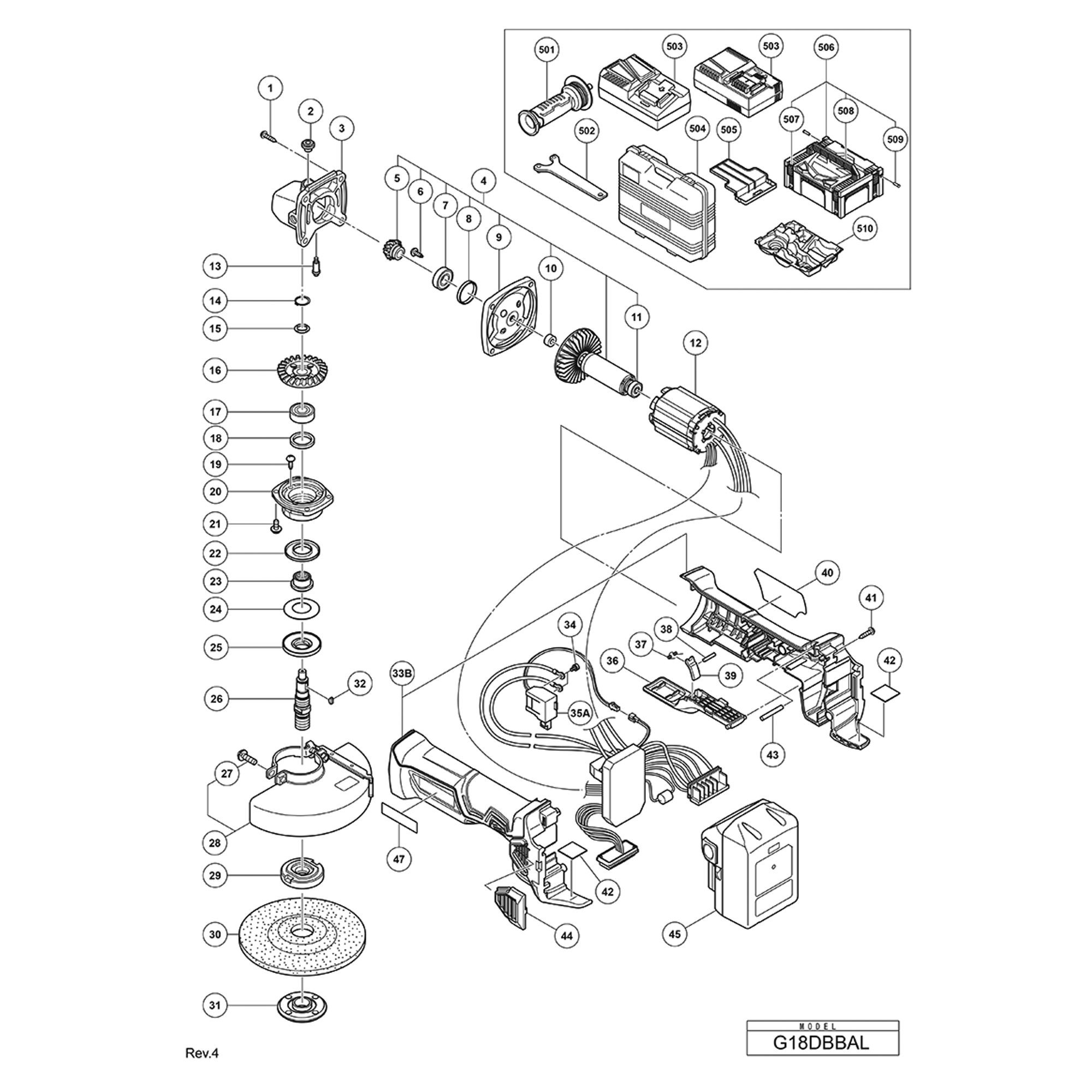 Vue éclatée Hitachi Hikoki G18DBBAL #01