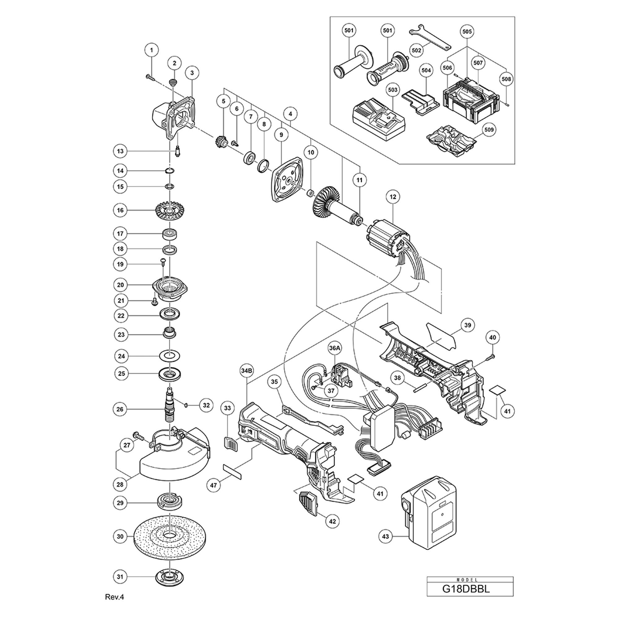 Vue éclatée Hitachi Hikoki G18DBBL #01