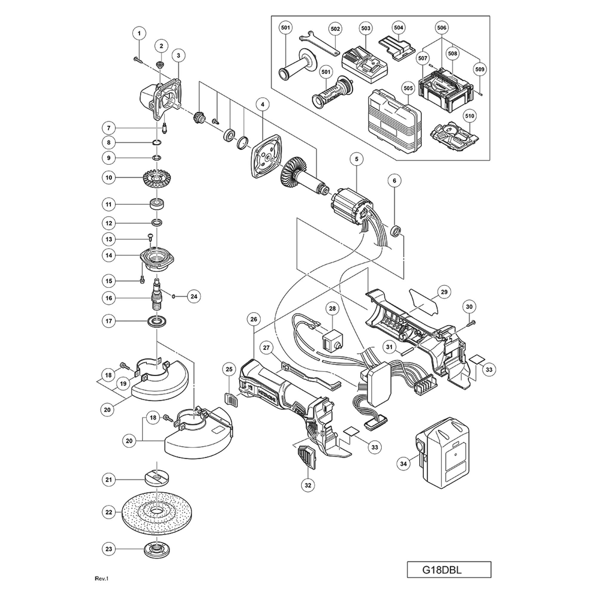 Vue éclatée Hitachi Hikoki G18DBL #01