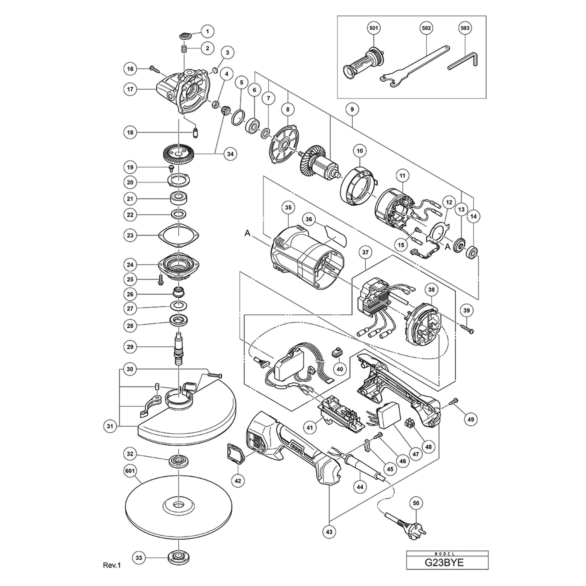 Vue éclatée Hitachi Hikoki G23BYE #01