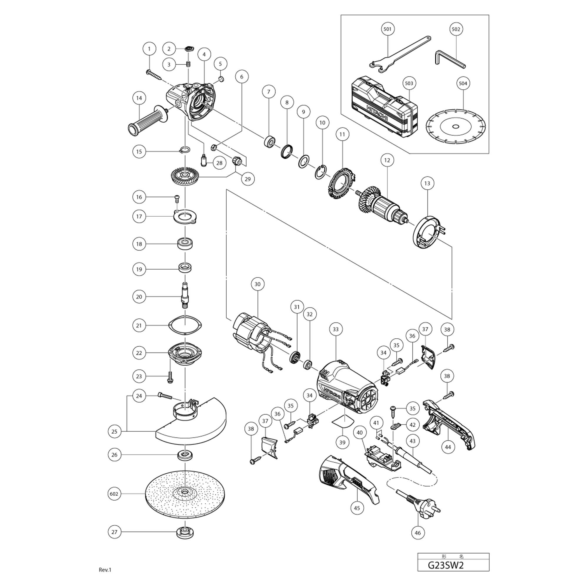 Vue éclatée Hitachi Hikoki G23SW2 #01
