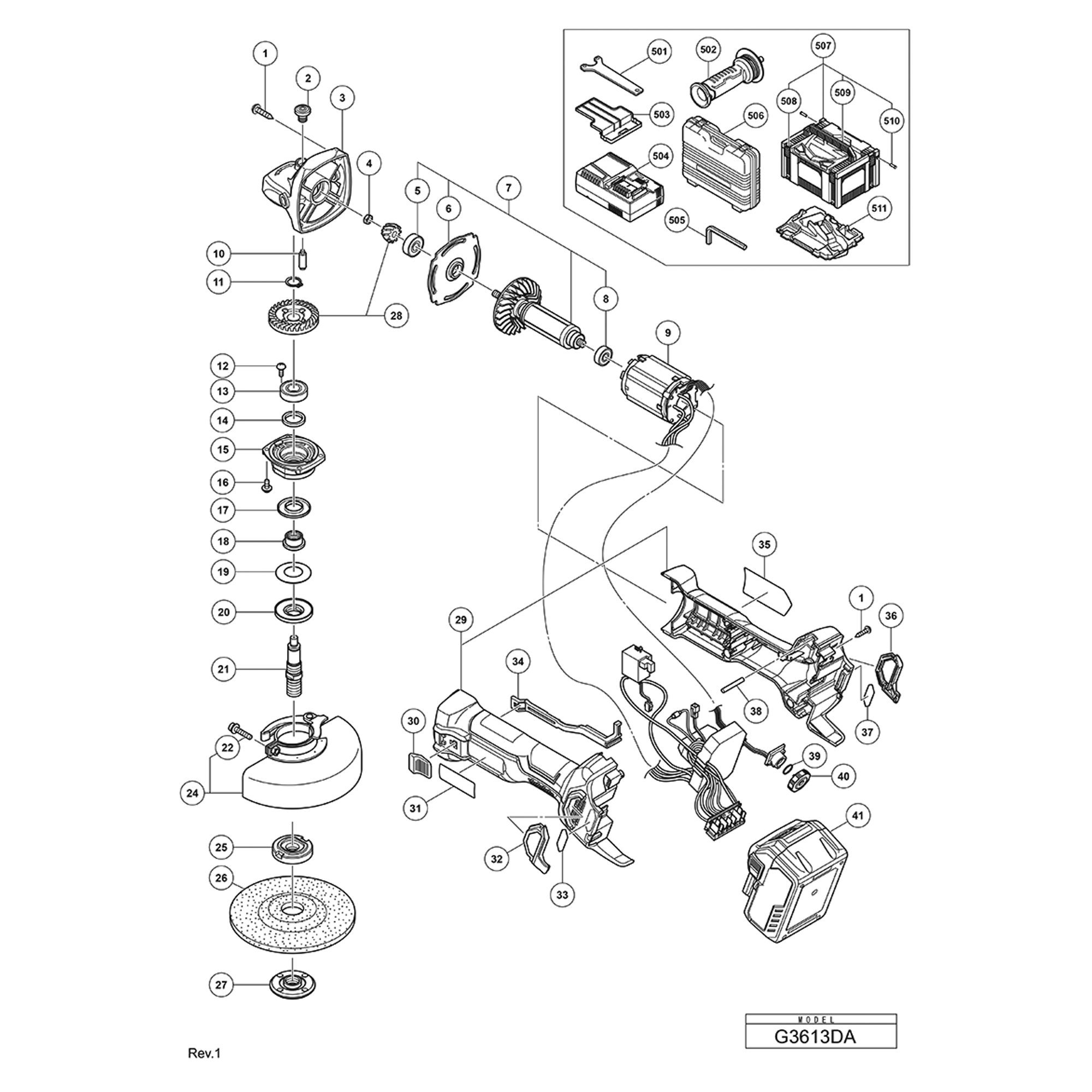 Vue éclatée Hitachi Hikoki G3613DA #01