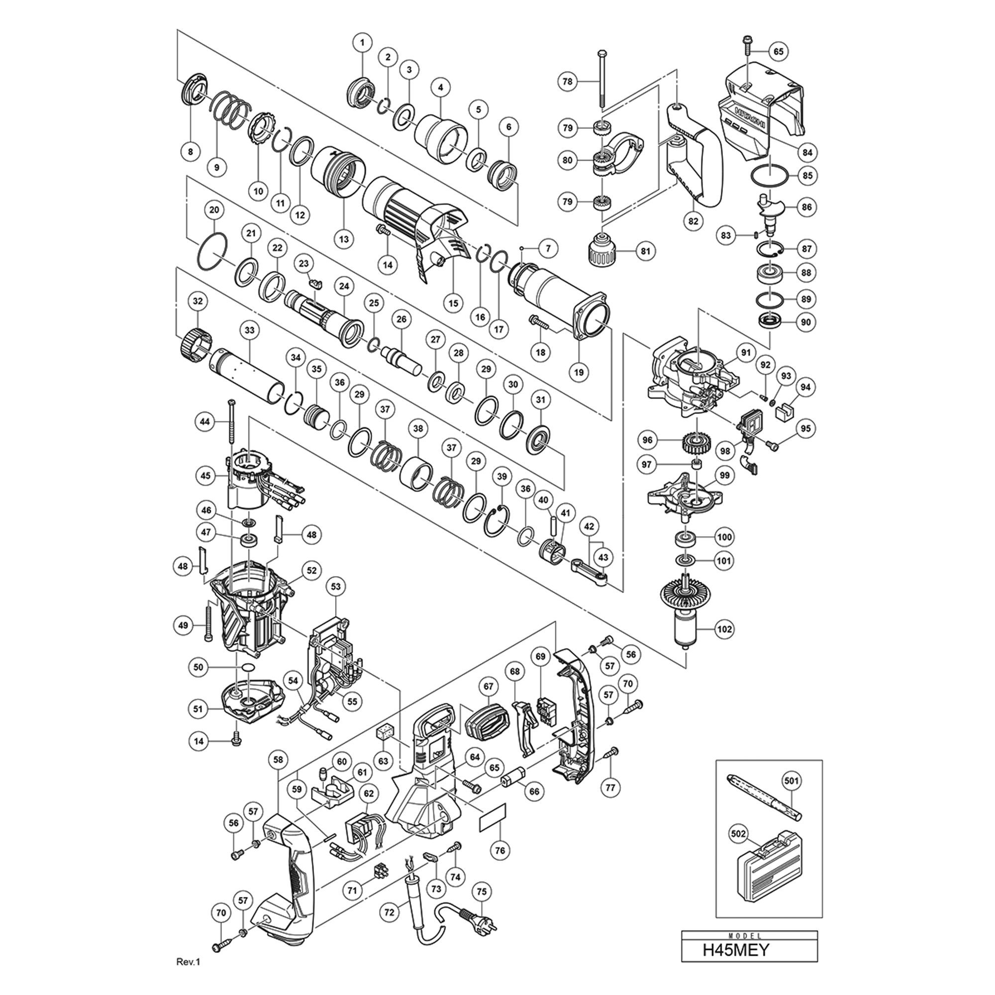 Vue éclatée Hitachi Hikoki H45MEY #01