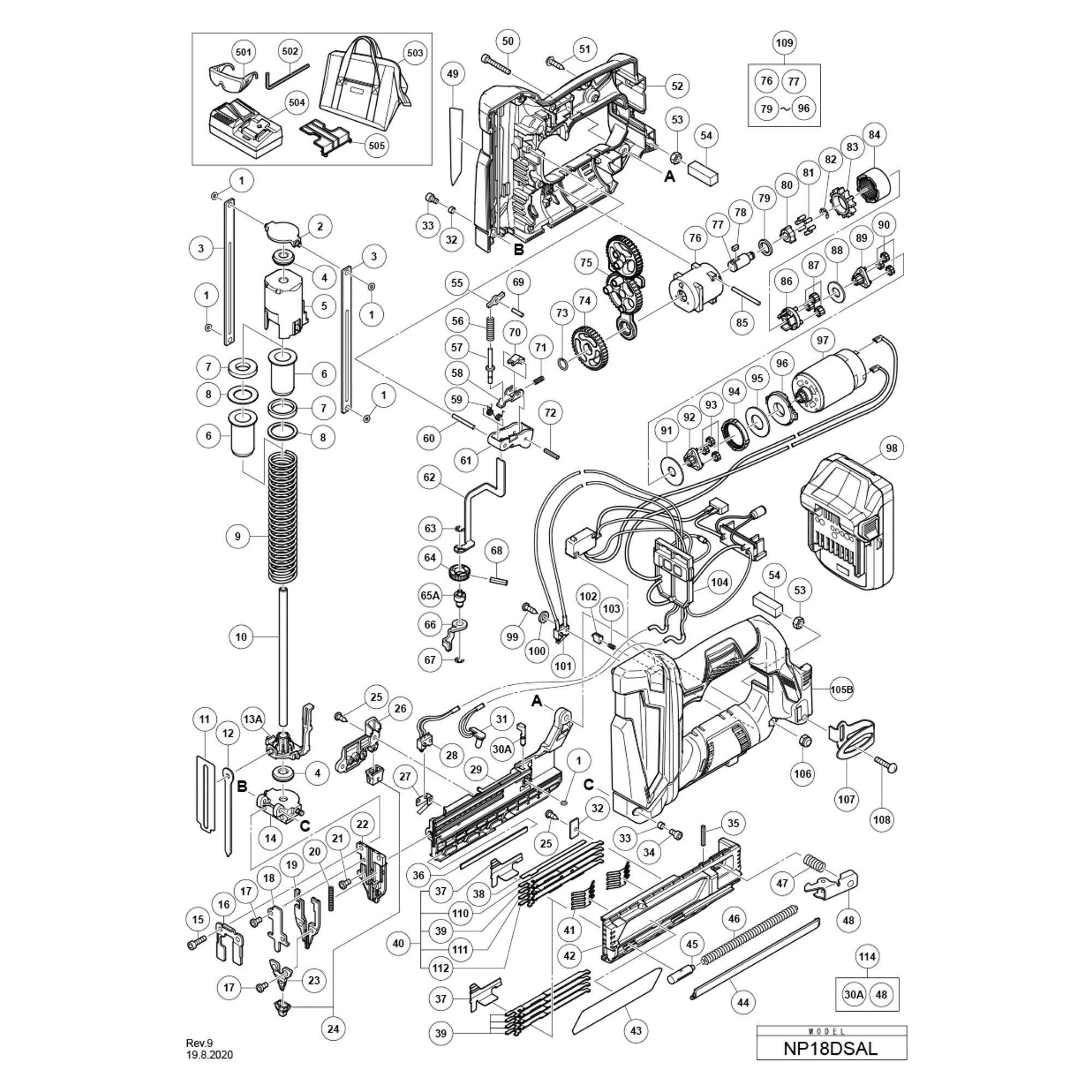 Vue éclatée Hitachi Hikoki NP18DSAL #01