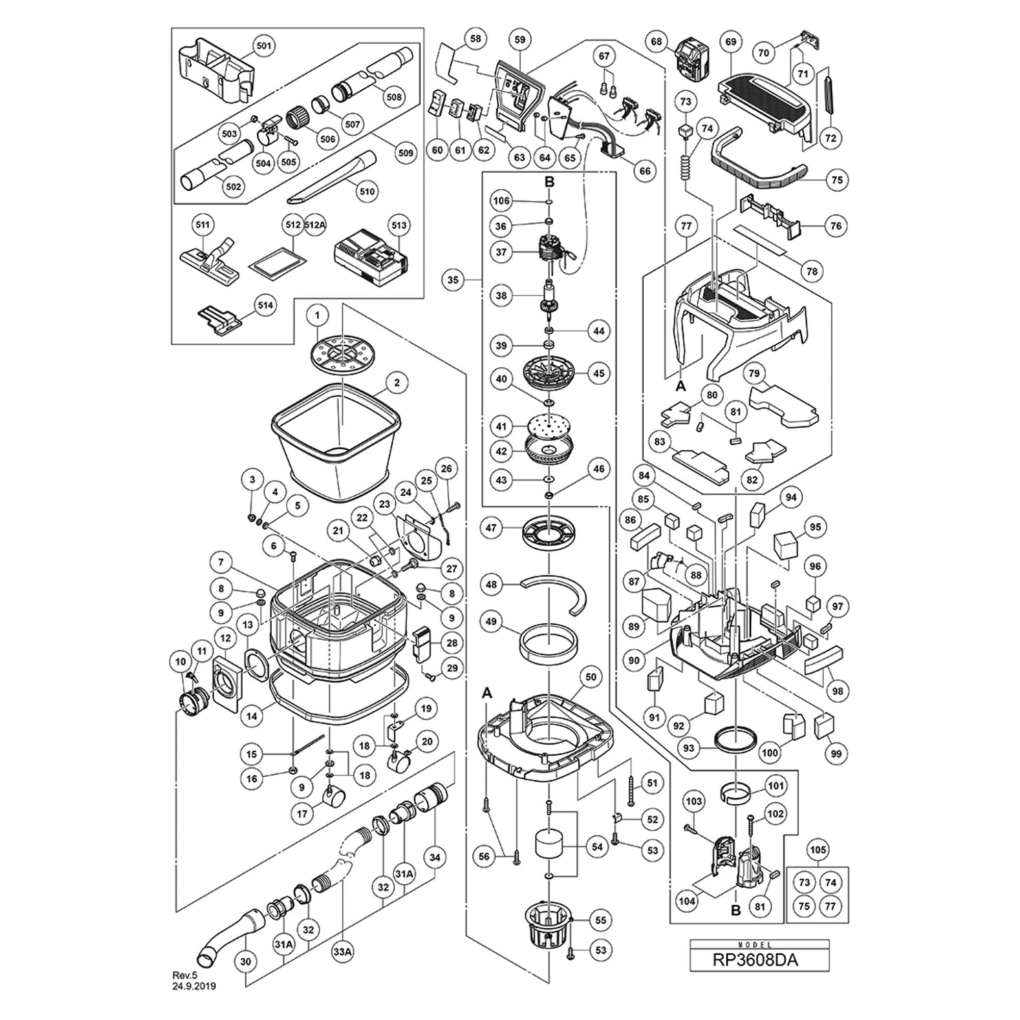Vue éclatée Hitachi Hikoki RP3608DA #01