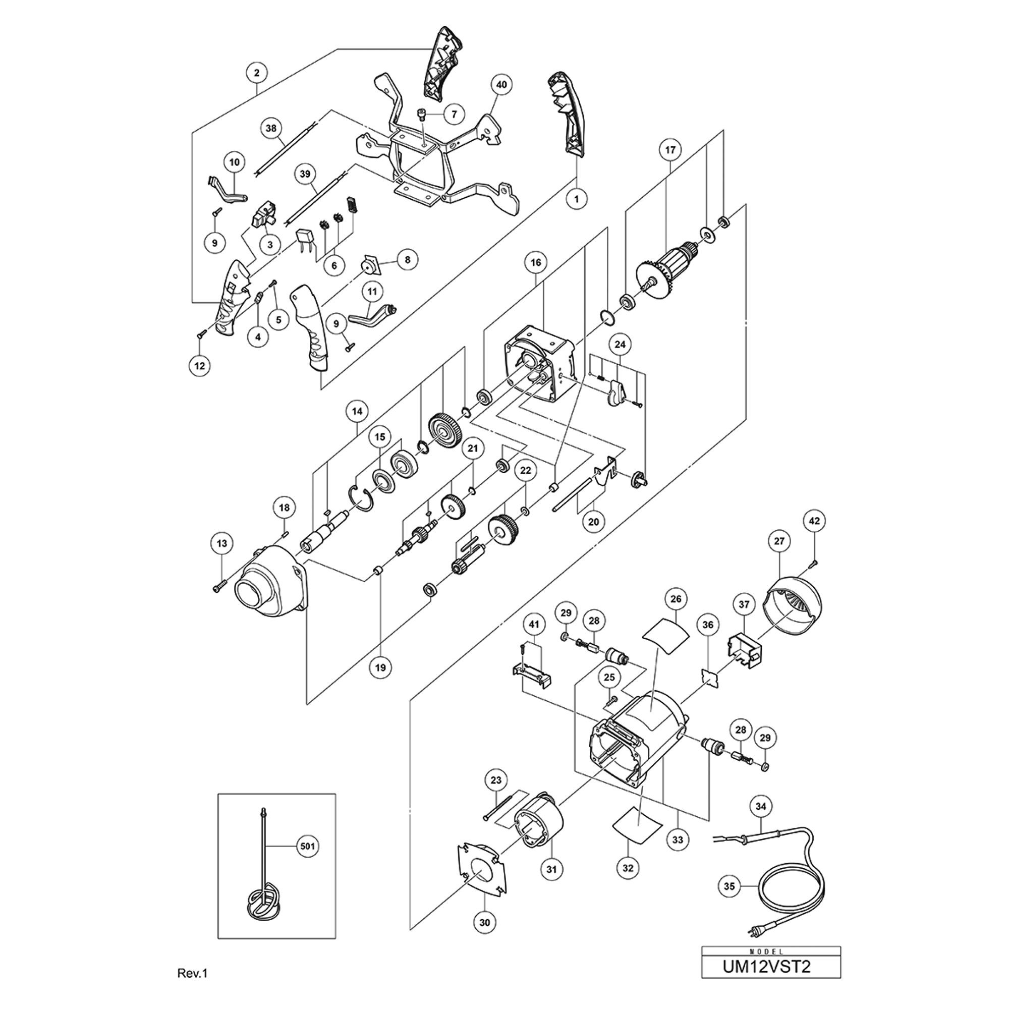 Vue éclatée Hitachi Hikoki UM12VST2 #01