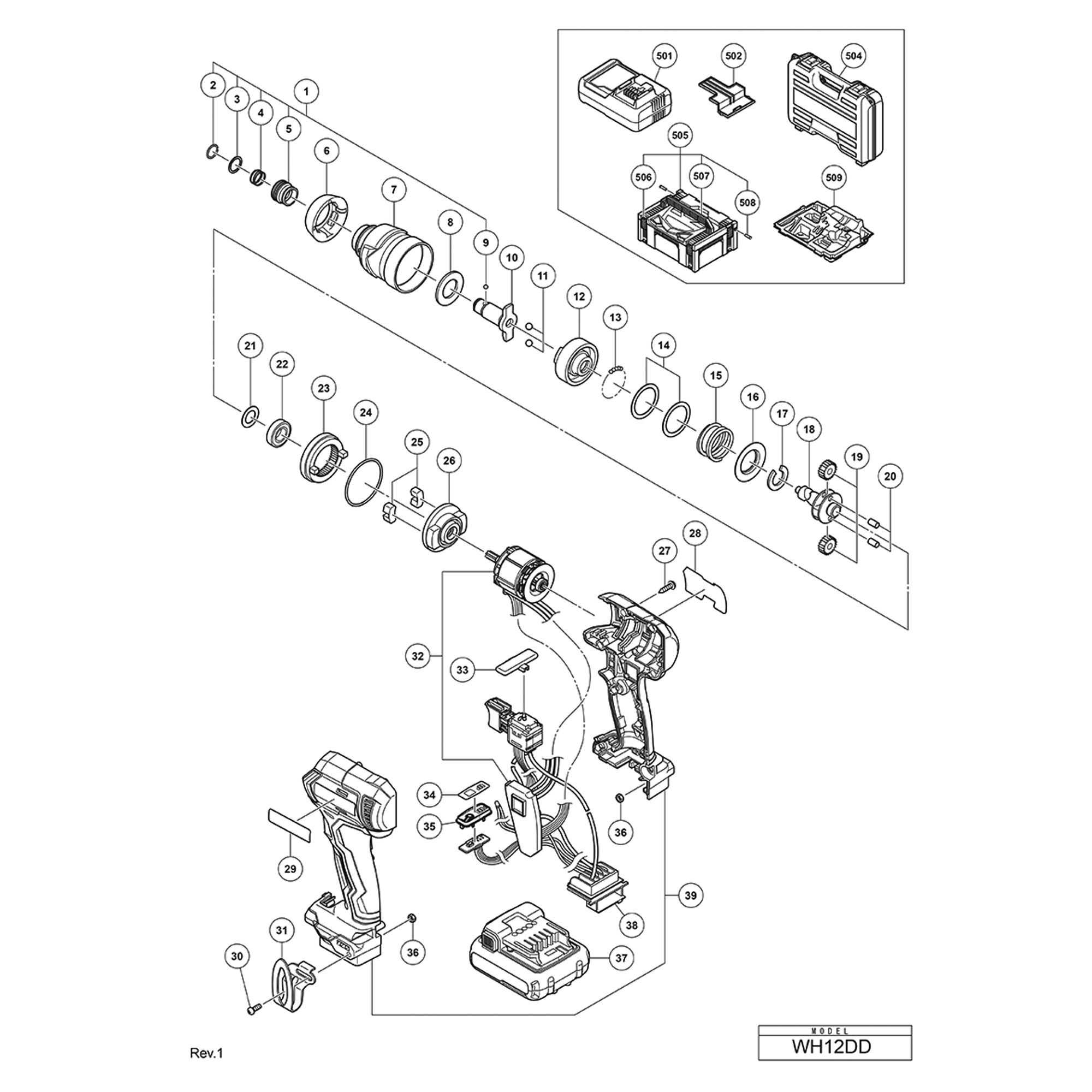 Vue éclatée Hitachi Hikoki WH12DD #01