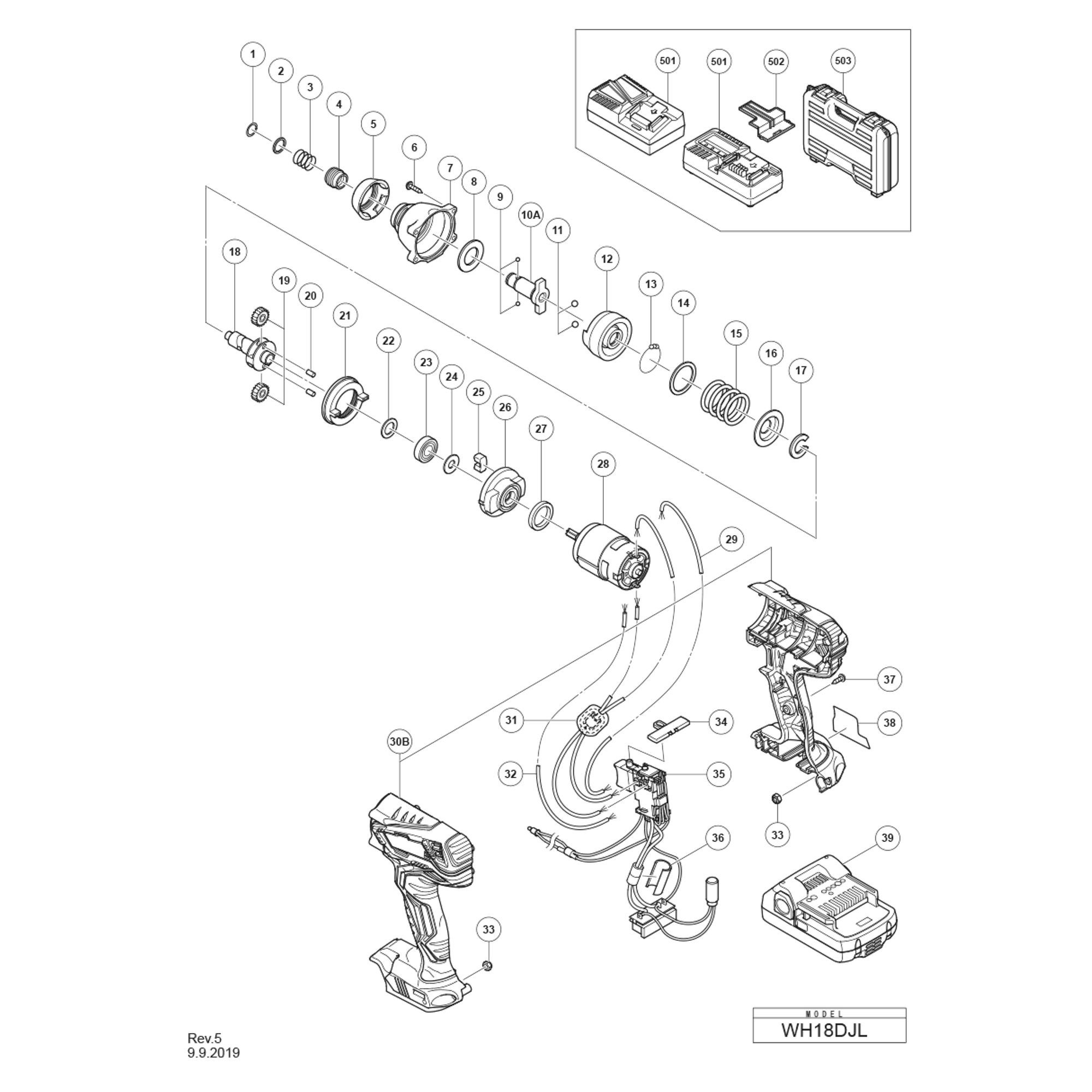 Vue éclatée Hitachi Hikoki WH18DJL #01