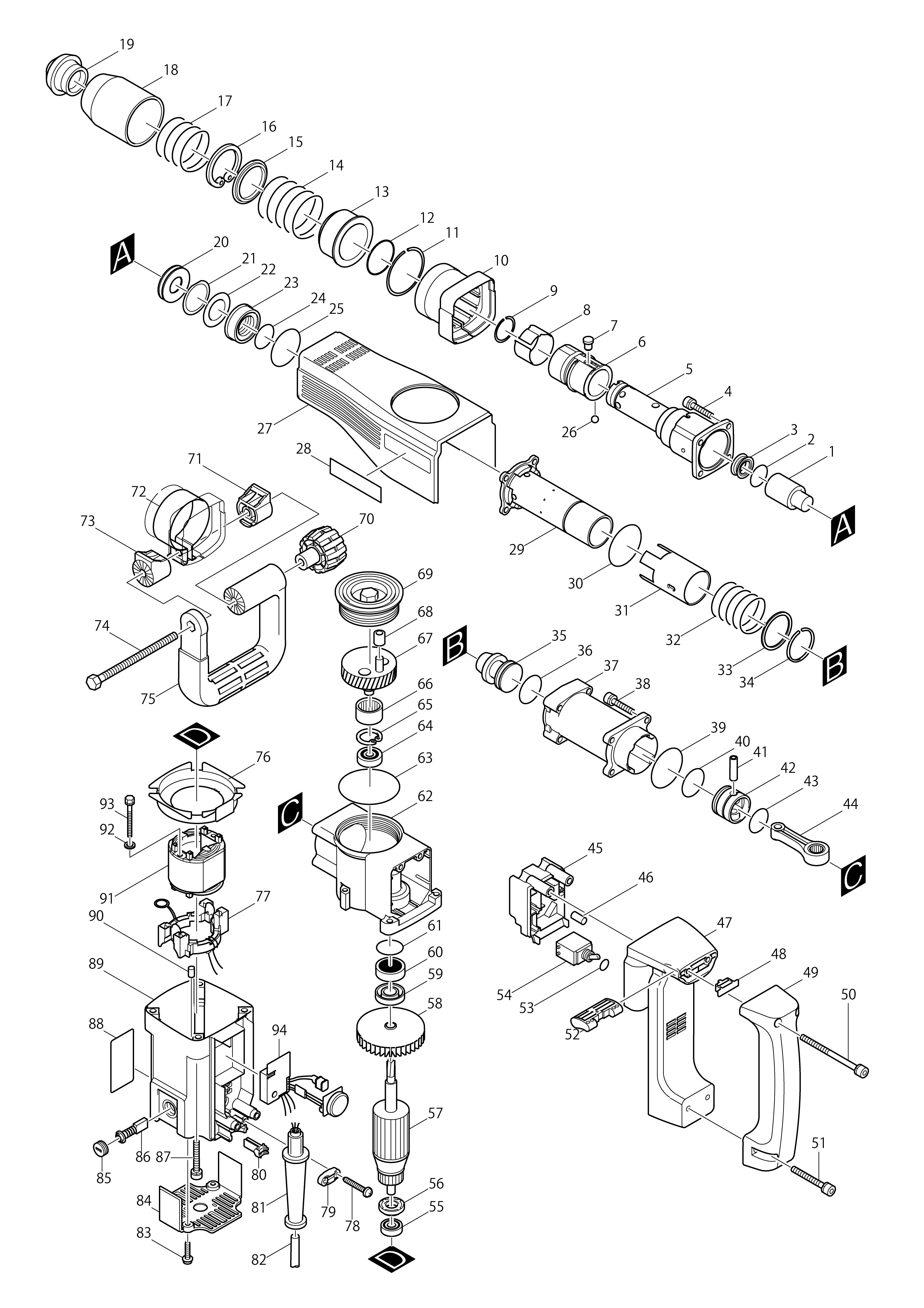 Vue éclatée Makita HM1130C#01