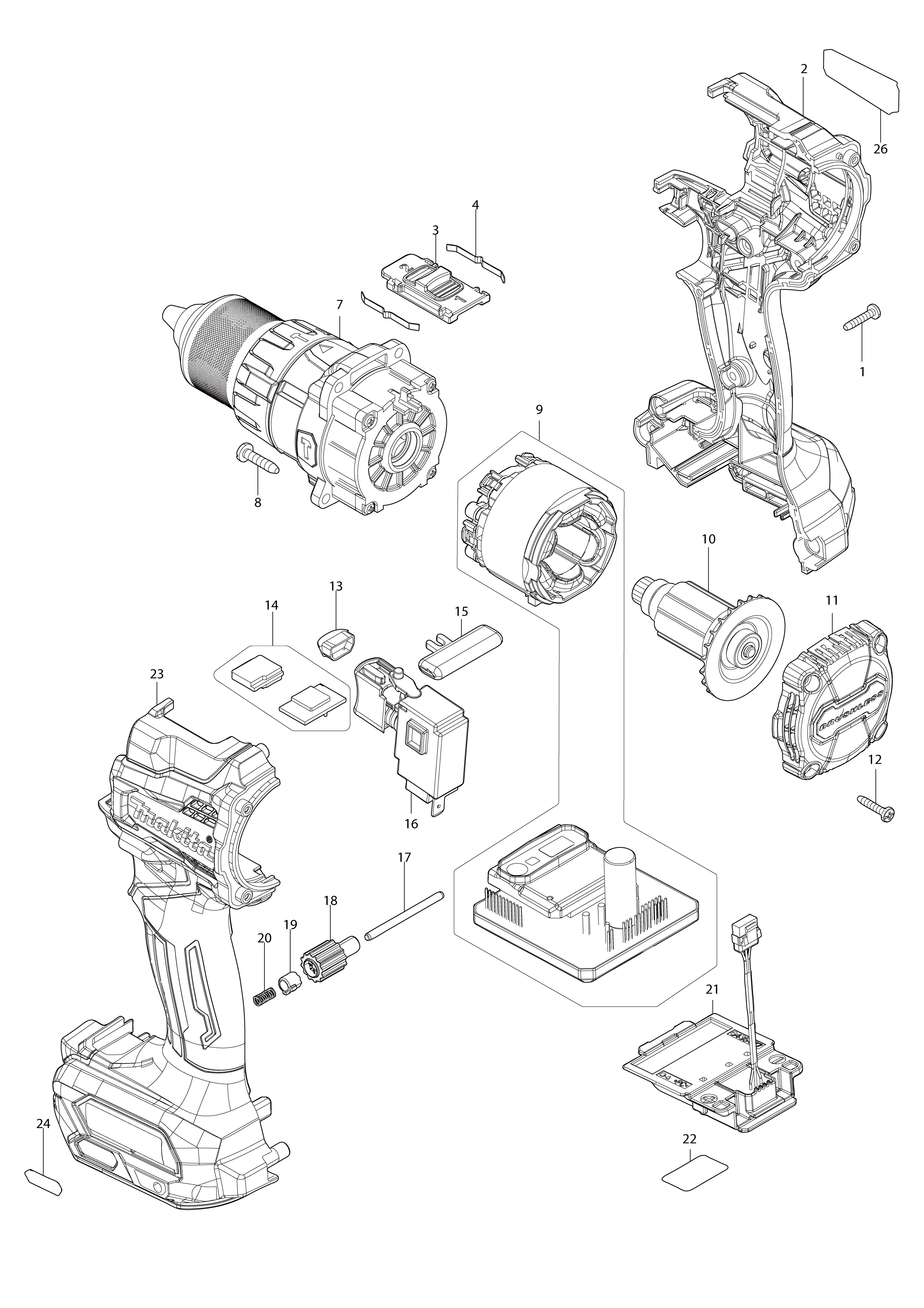 Vue éclatée Makita HP001G#01