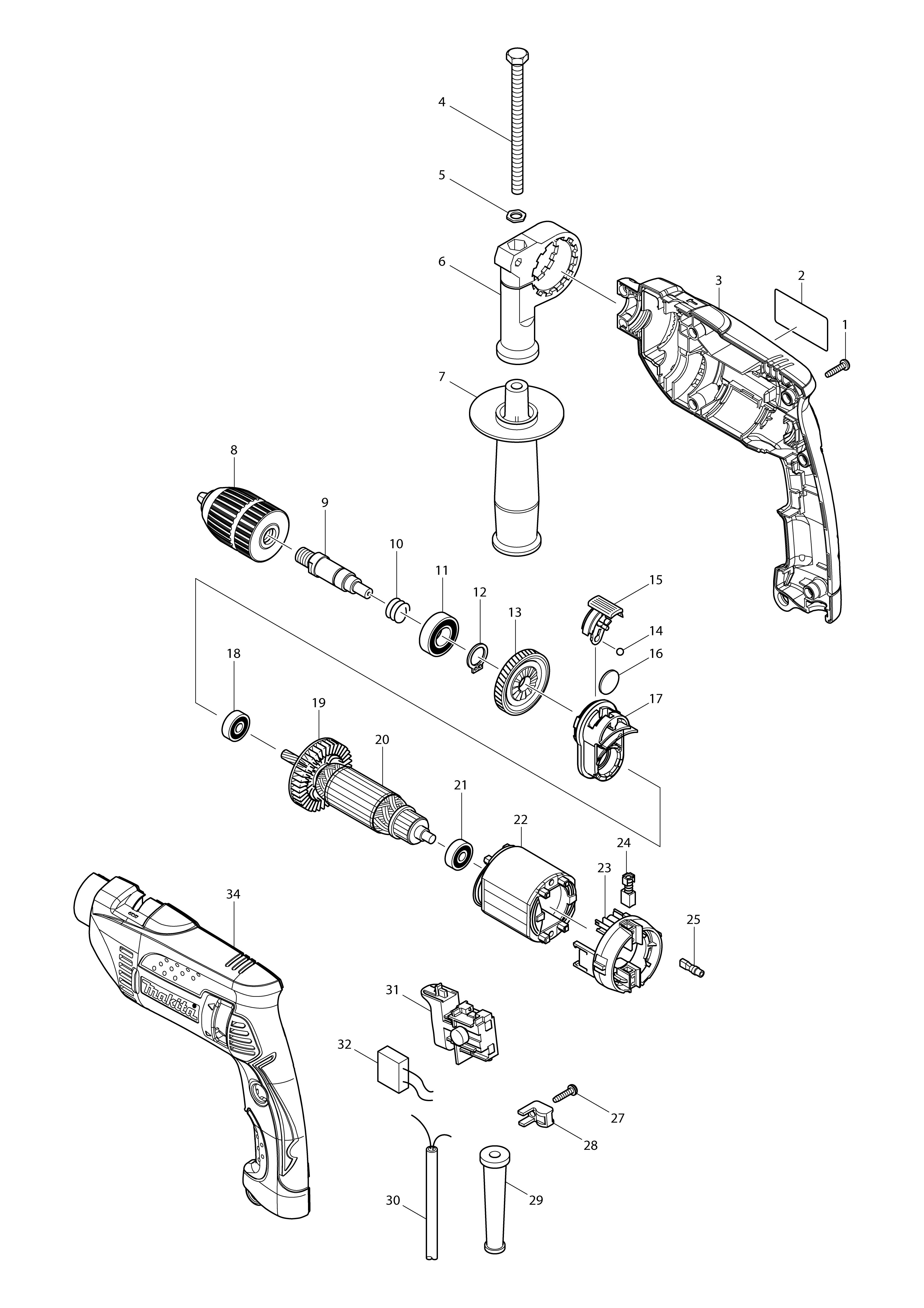 Vue éclatée Makita HP1641#01