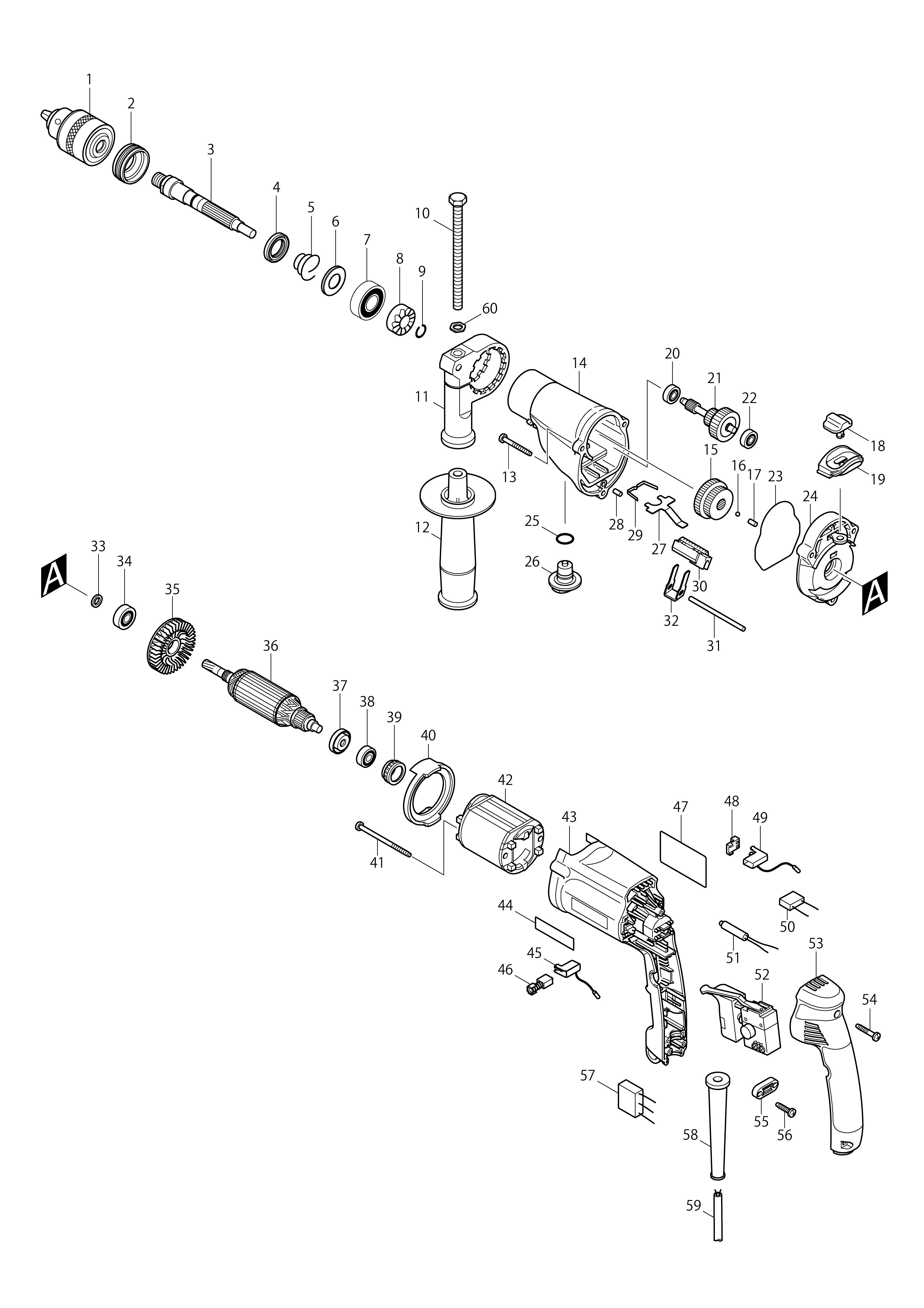 Vue éclatée Makita HP2050#01