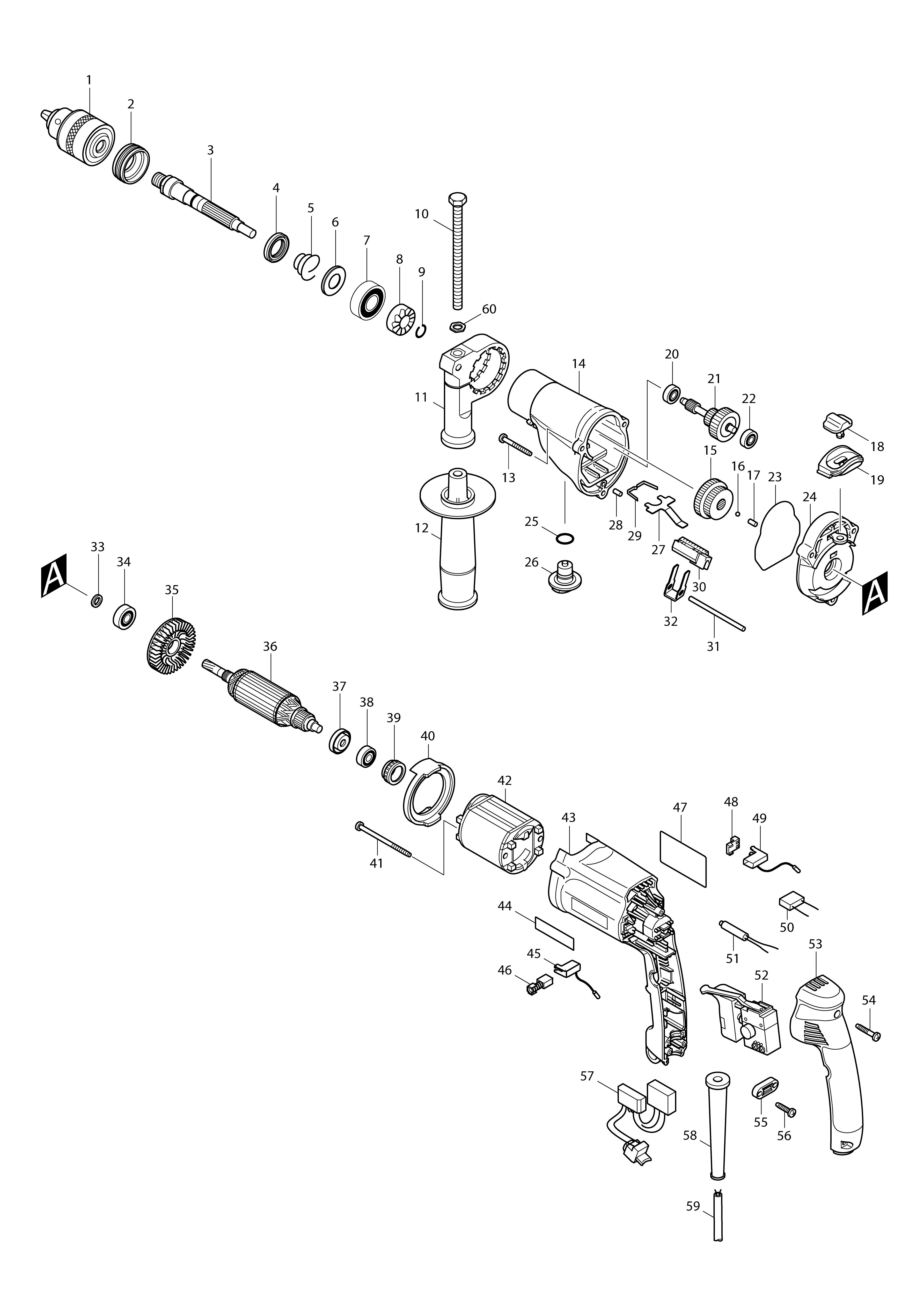 Vue éclatée Makita HP2050F#01