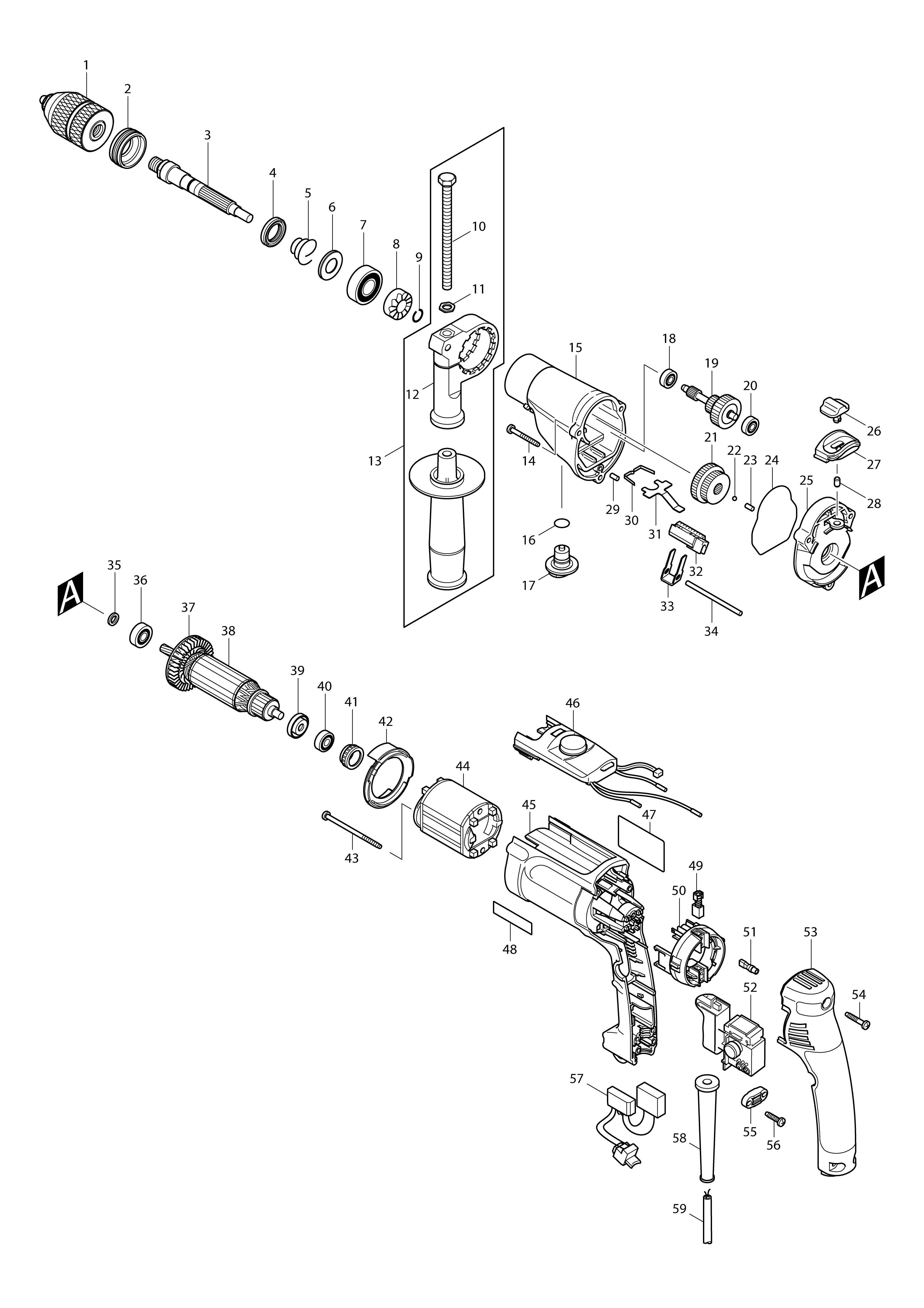 Vue éclatée Makita HP2071F#01