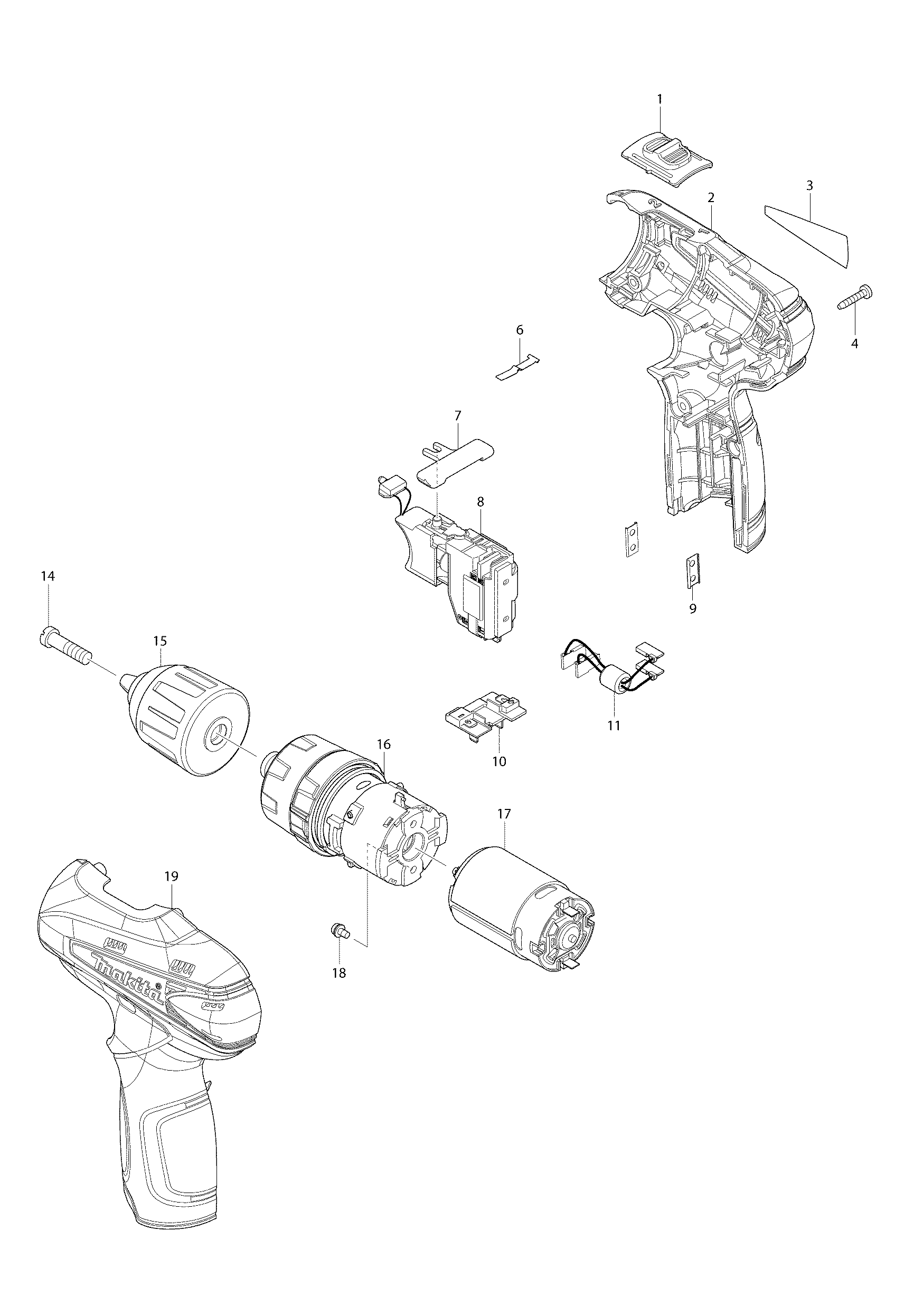 PIECES DETACHEES PERCEUSE VISSEUSE A PERCUSSION MAKITA HP330DWJ 