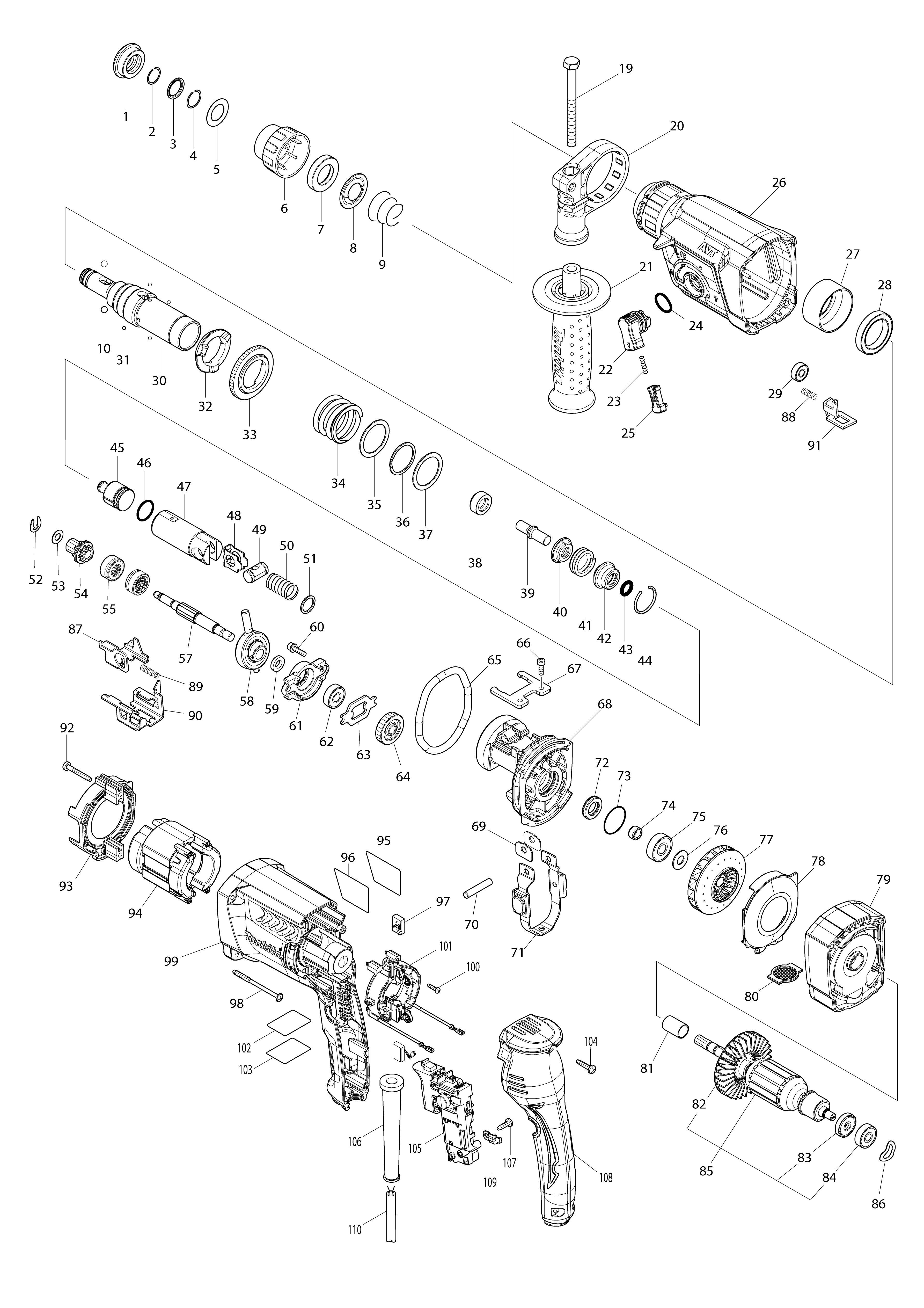 Vue éclatée Makita HR2651#01