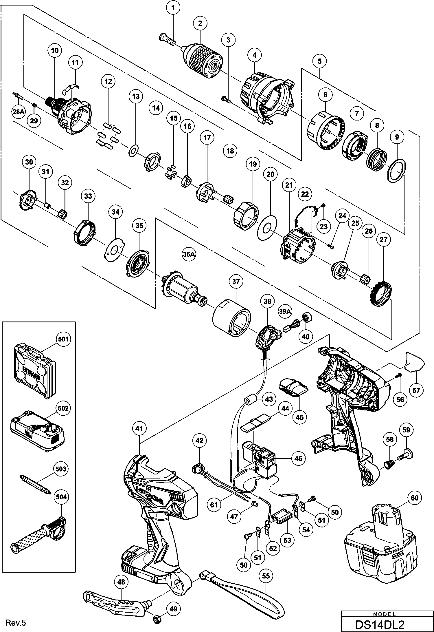 PIECES  DETACHEES PERCEUSES  VISSEUSES HITACHI DS 14DL2