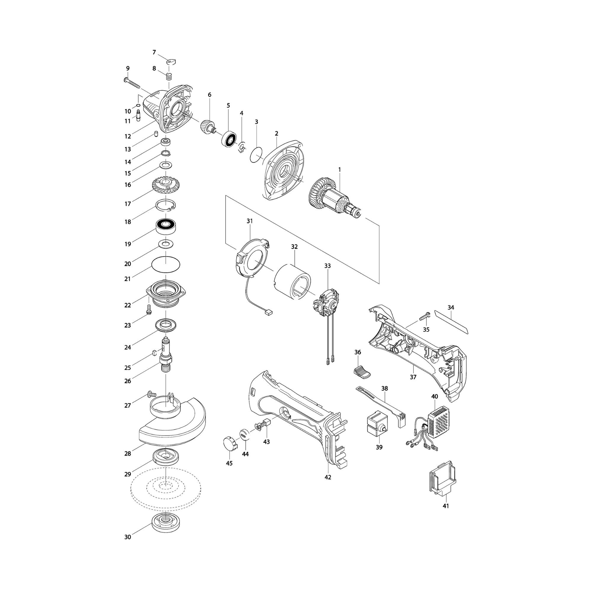 Vue éclatée Makita BGA450 #01