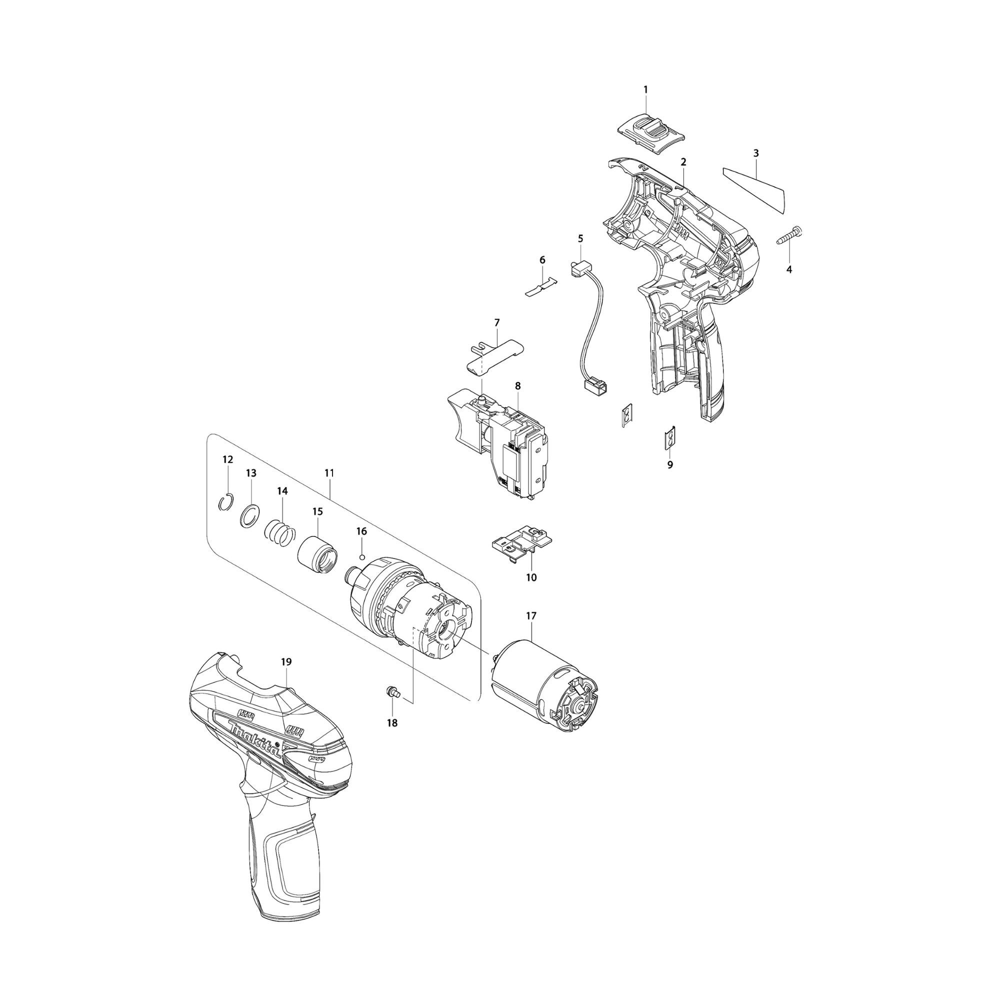 Vue éclatée Makita DF030 #01