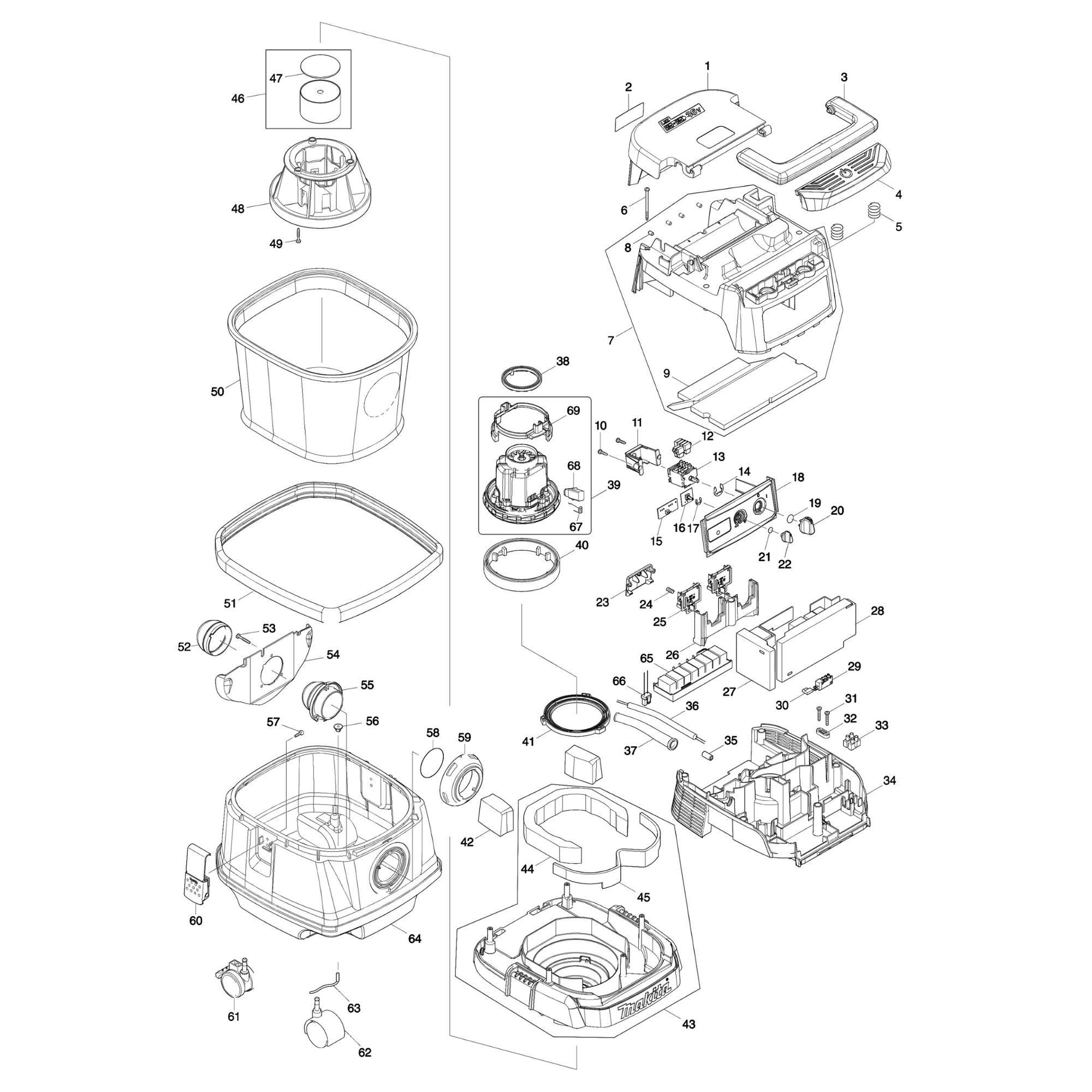 Vue éclatée Makita DVC860 #01